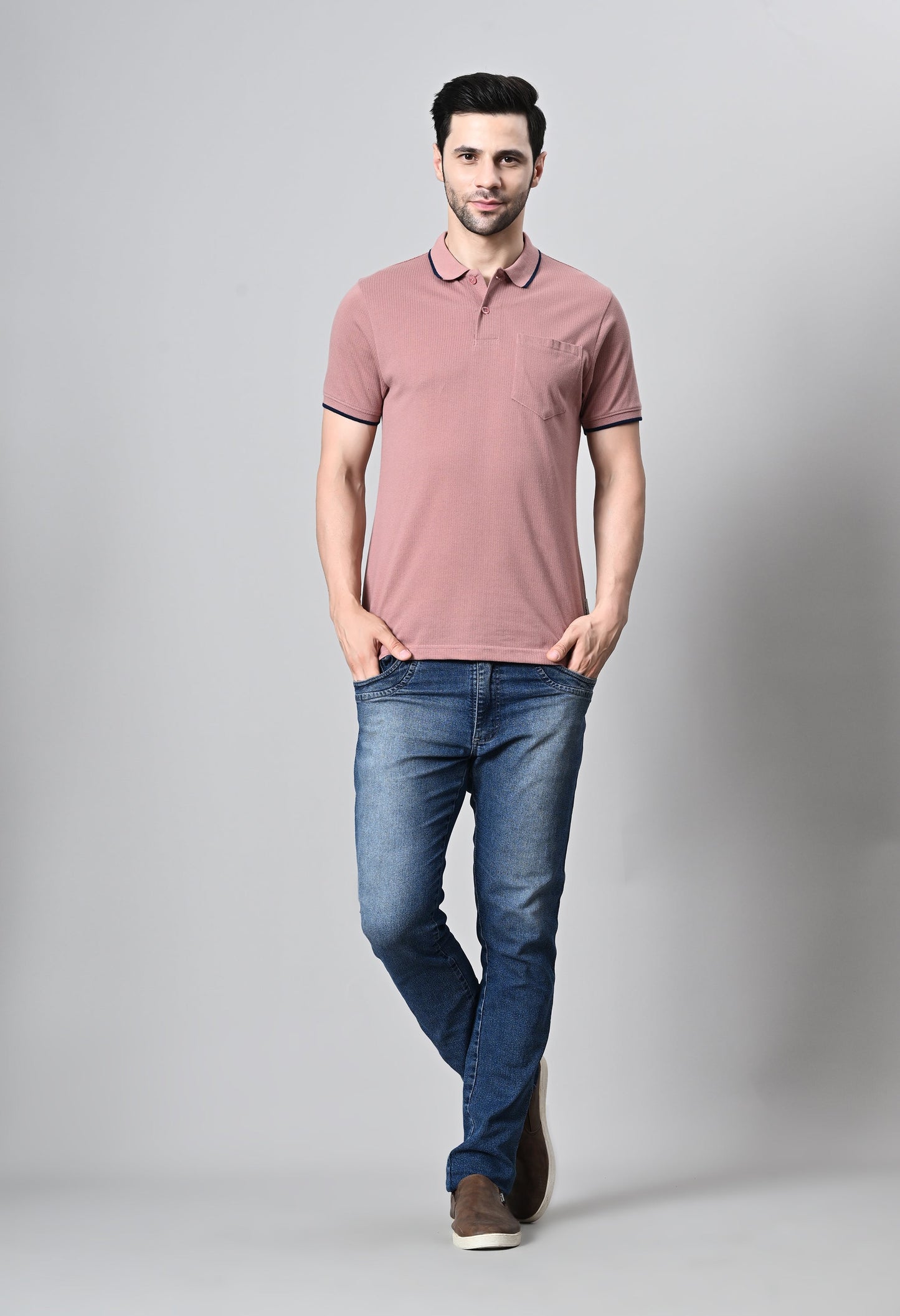 Arbour Men Polo Neck Half Sleeves Solid Pocket T-Shirt