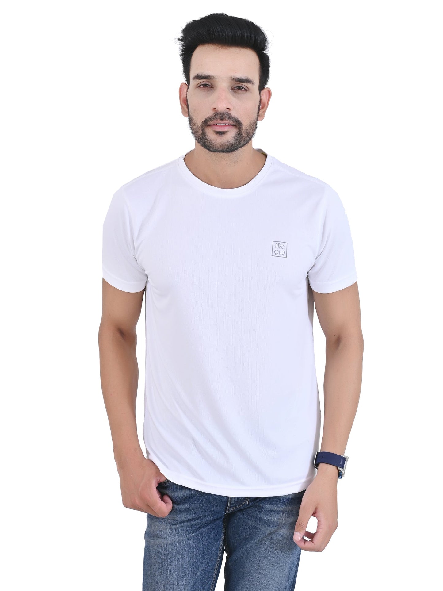 Arbour Men Solid Round Neck Polyester  T-Shirt