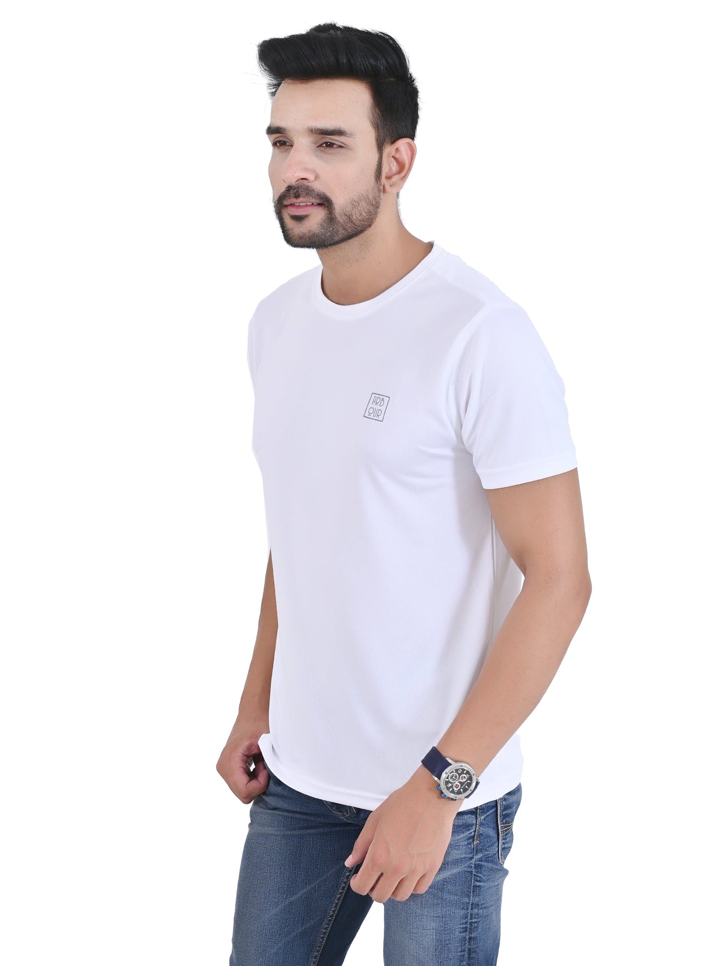 Arbour Men Solid Round Neck Polyester  T-Shirt