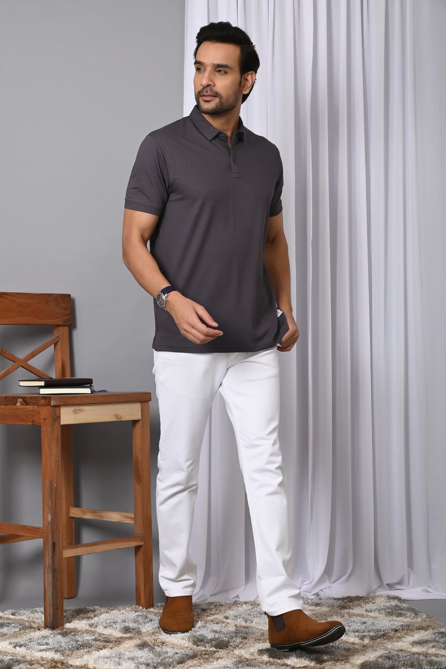 Arbour Men Polo Neck Solid Half Sleeves T-Shirt