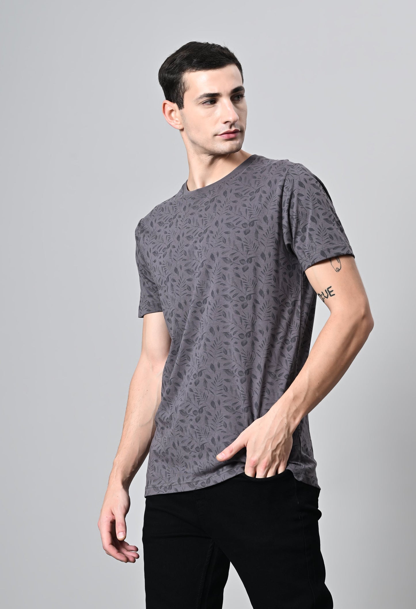 Arbour Men Round Neck All Over Print Half Sleeves T-Shirt