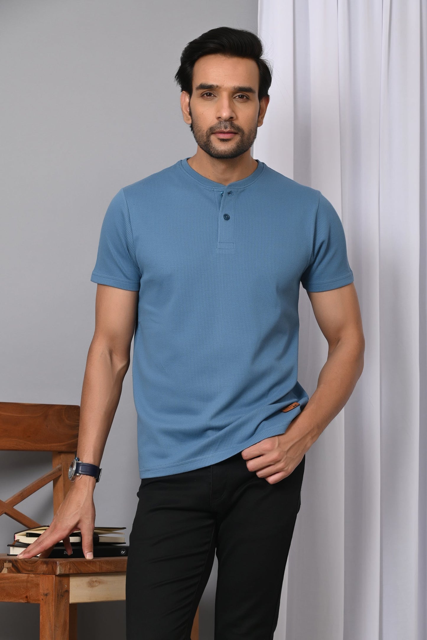 Arbour Men Solid Henley Neck Cotton Blend T-Shirt