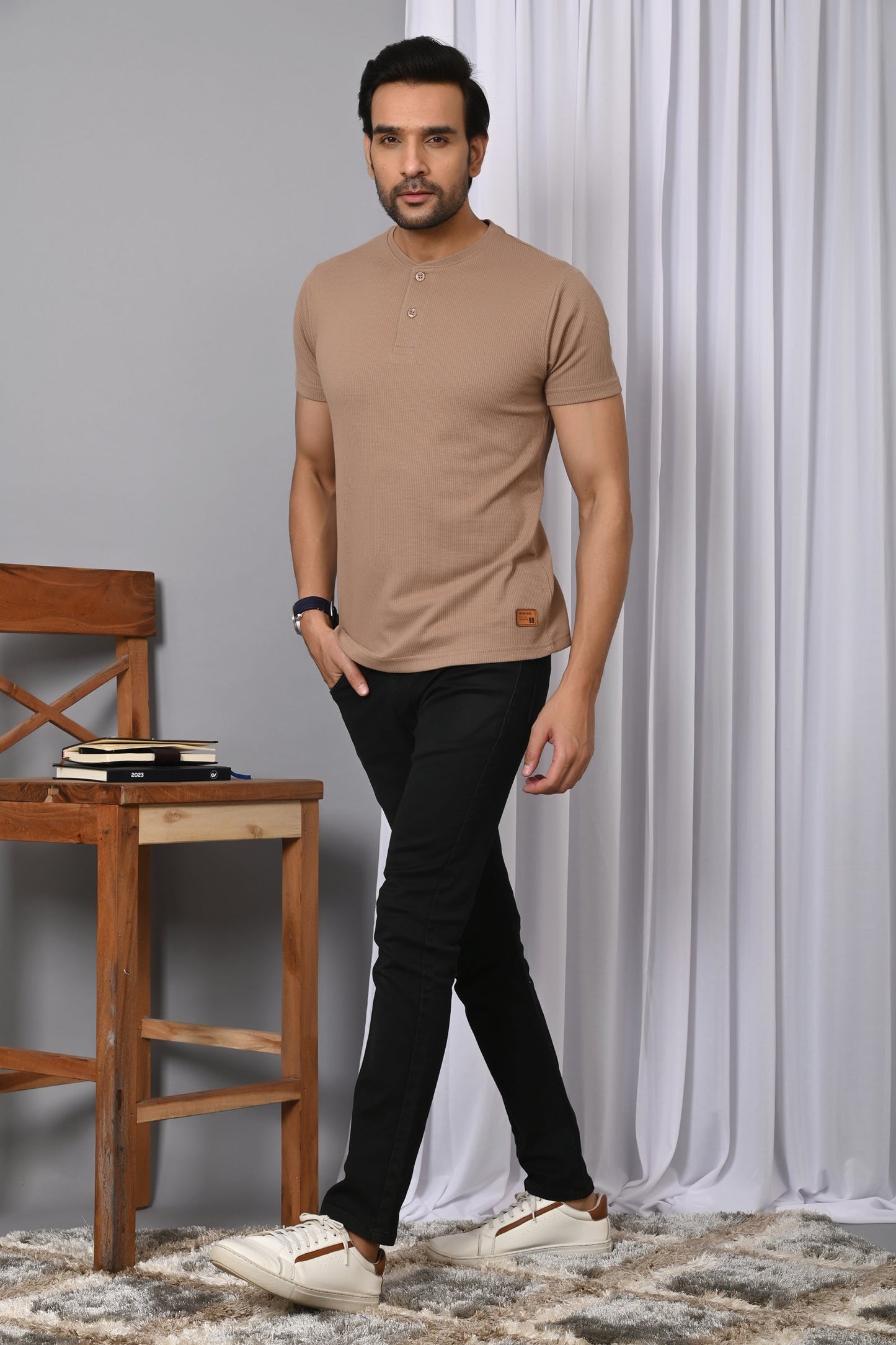 Arbour Men Solid Henley Neck Cotton Blend T-Shirt