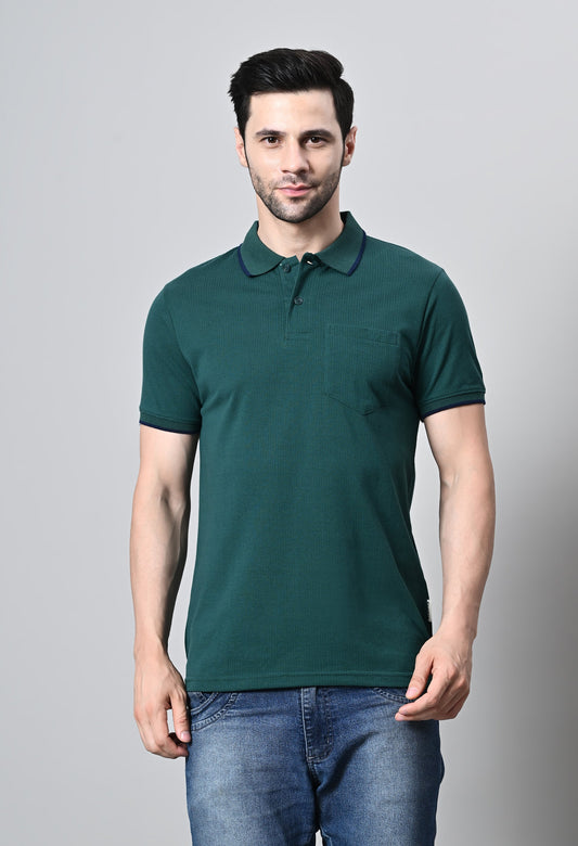 Arbour Men Polo Neck Half Sleeves Solid Pocket T-Shirt