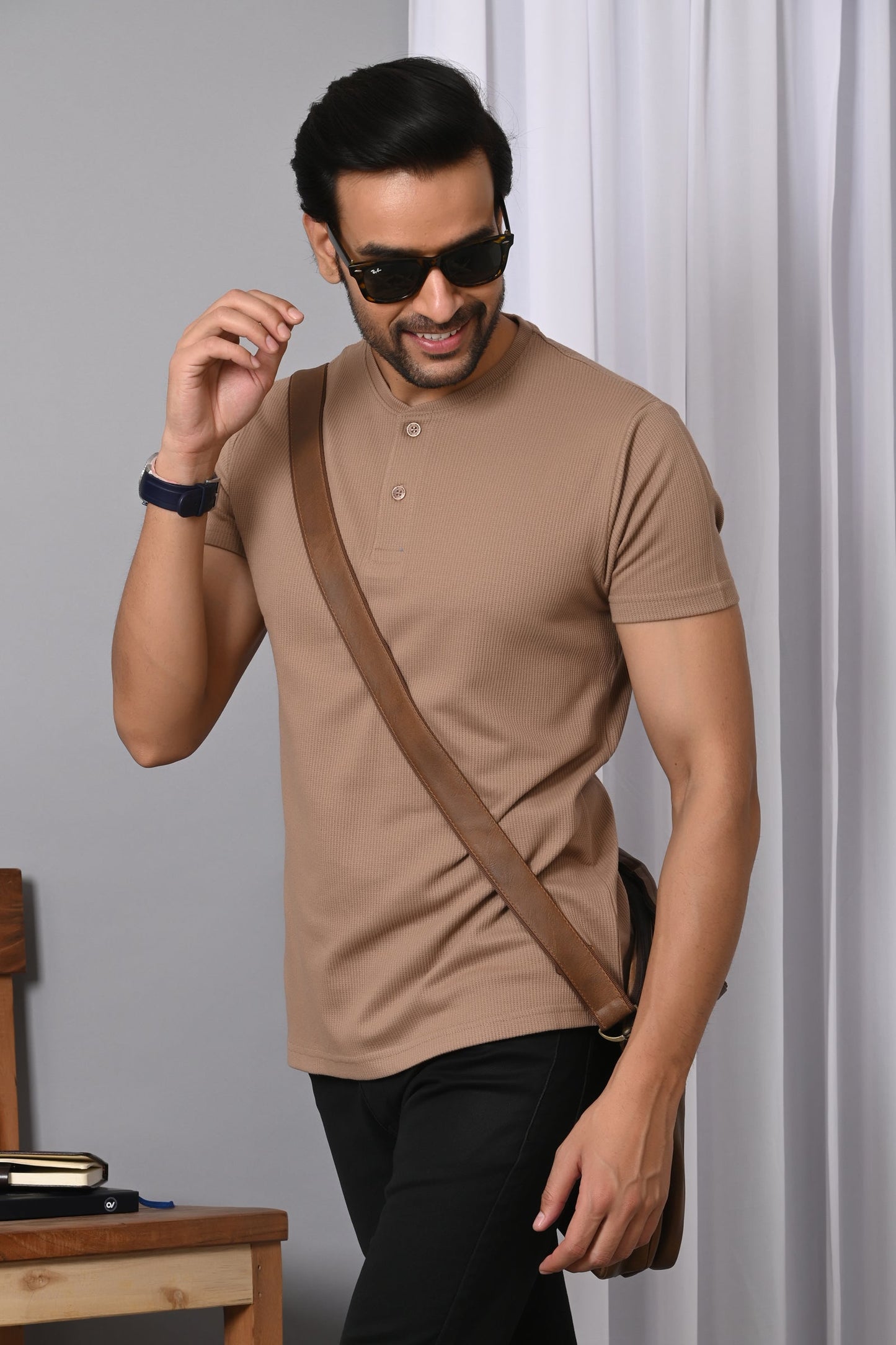 Arbour Men Solid Henley Neck Cotton Blend T-Shirt