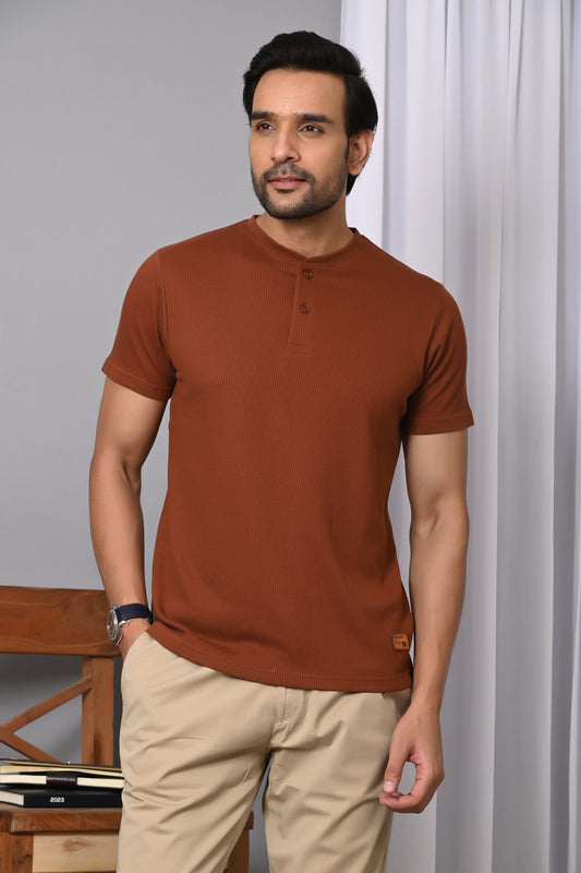 Arbour Men Solid Henley Neck Cotton Blend T-Shirt