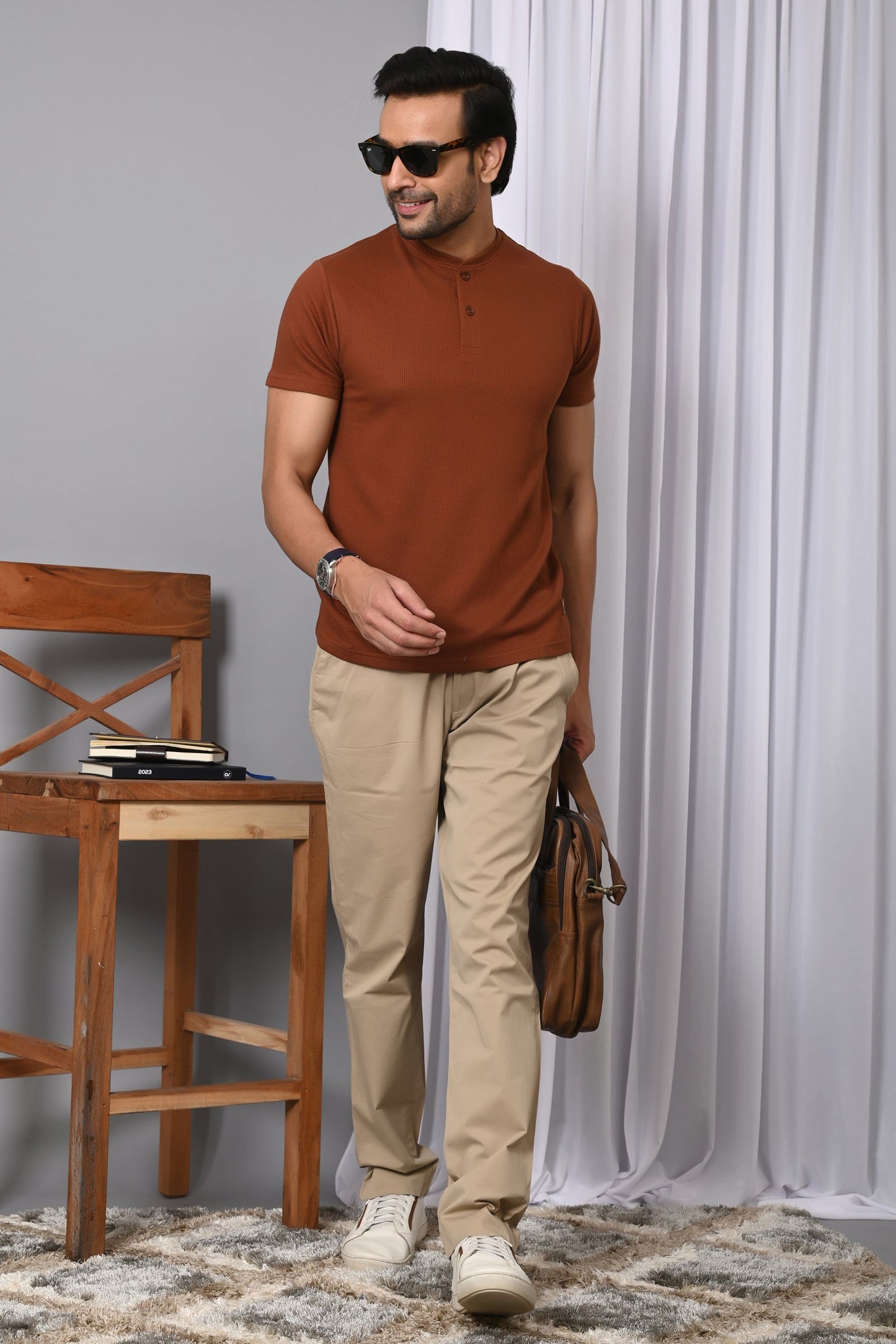 Arbour Men Solid Henley Neck Cotton Blend T-Shirt