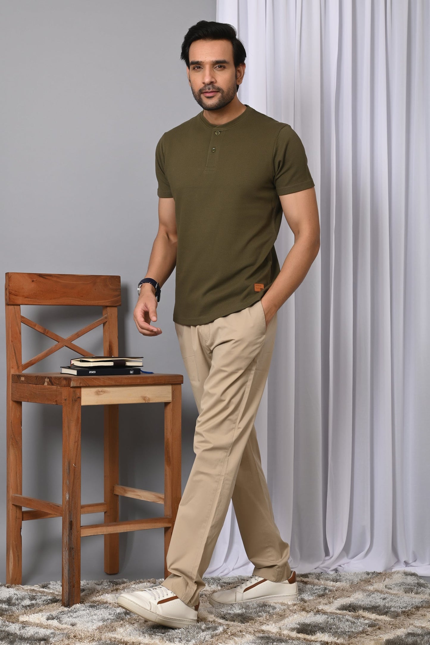 Arbour Men Solid Henley Neck Cotton Blend T-Shirt