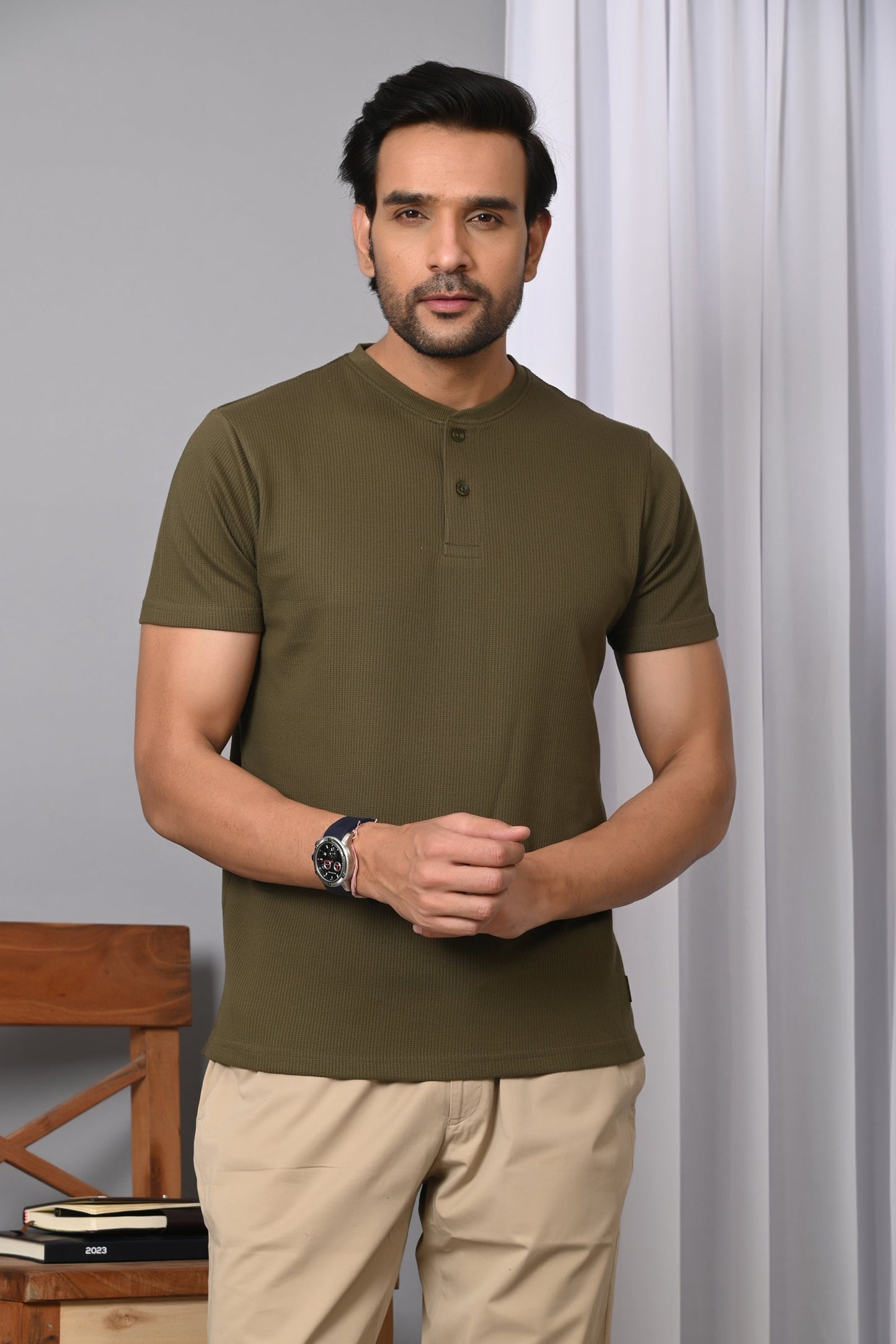 Arbour Men Solid Henley Neck Cotton Blend T-Shirt