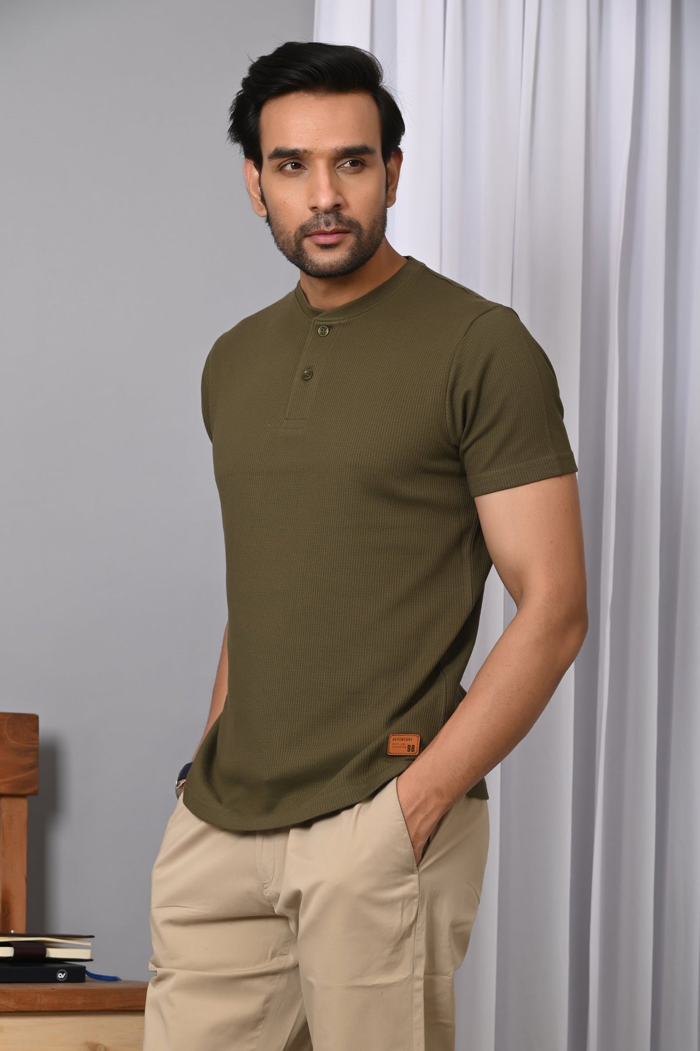 Arbour Men Solid Henley Neck Cotton Blend T-Shirt