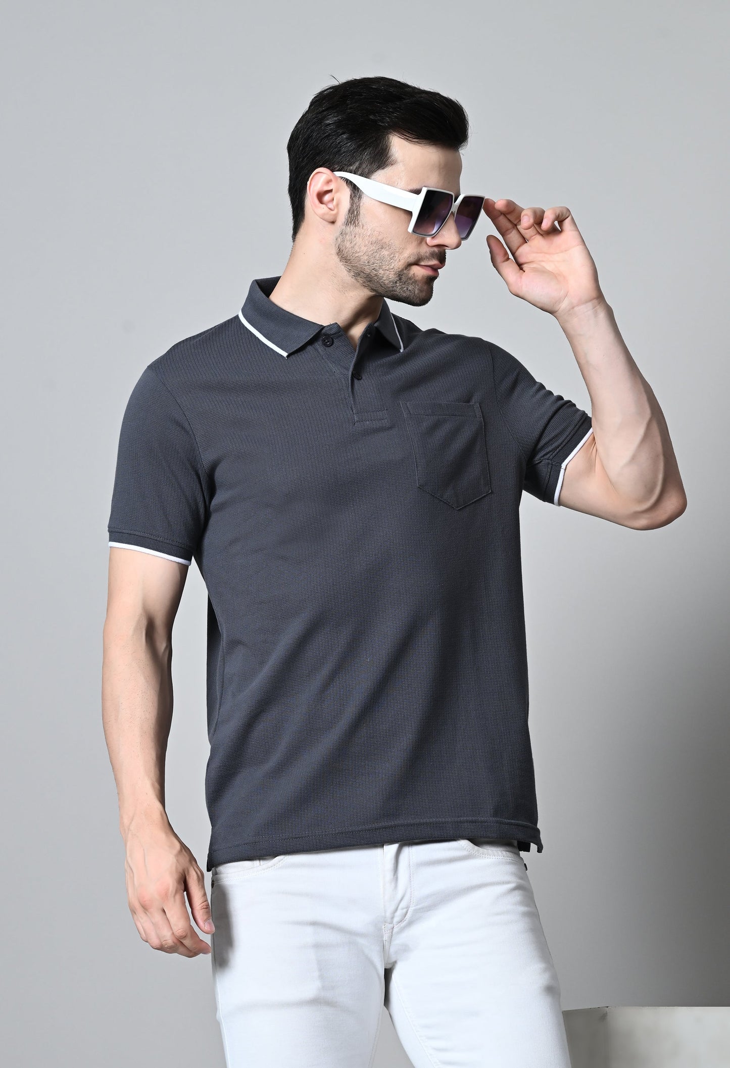 Arbour Men Polo Neck Half Sleeves Solid Pocket T-Shirt