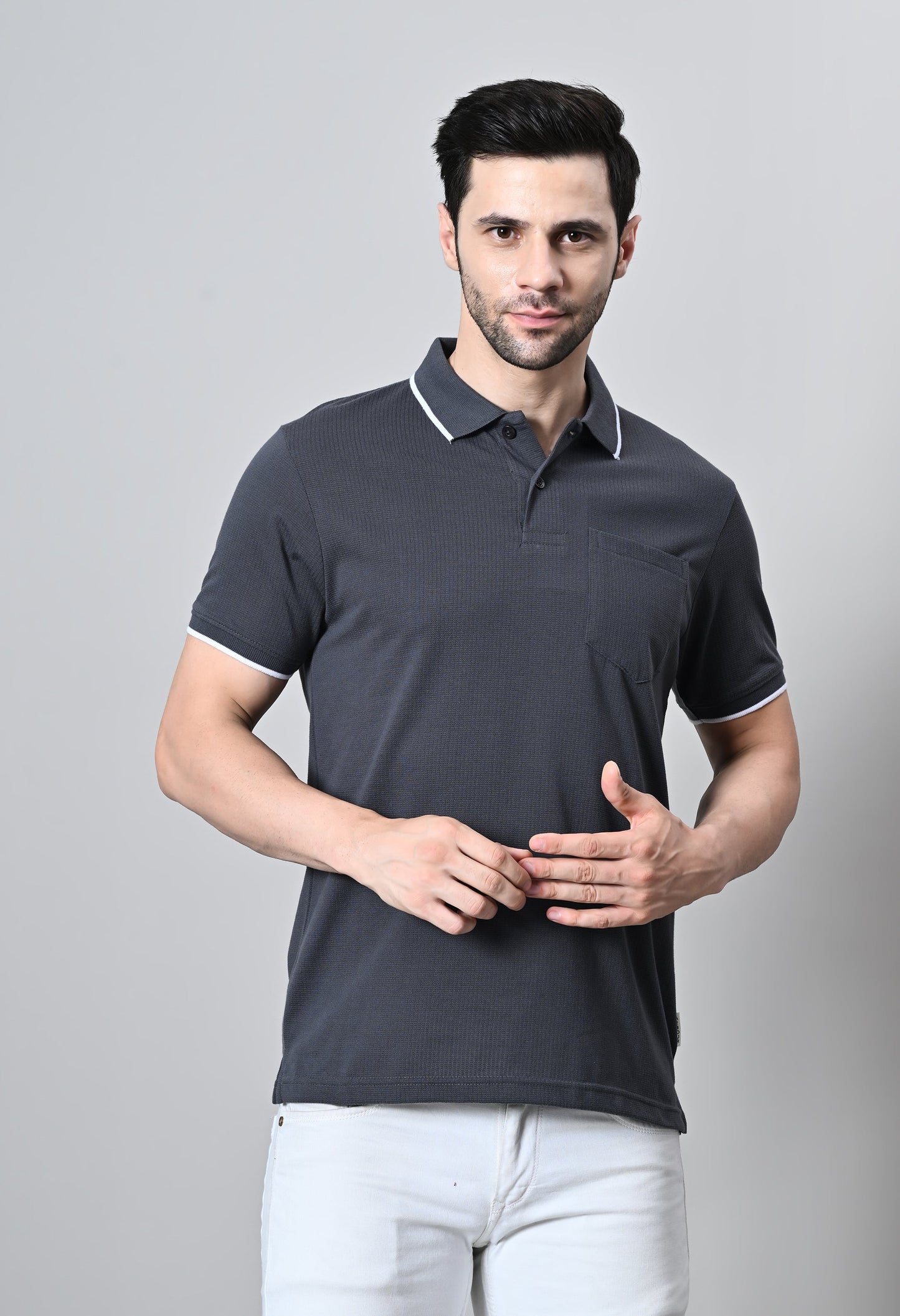 Arbour Men Polo Neck Half Sleeves Solid Pocket T-Shirt