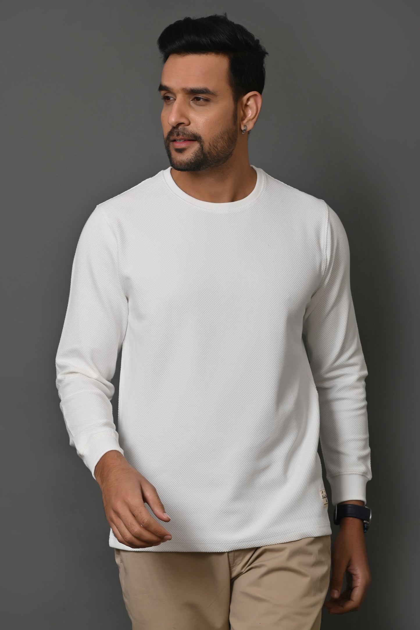 Arbour Men Round Neck Solid Fell Sleeves T-Shirt