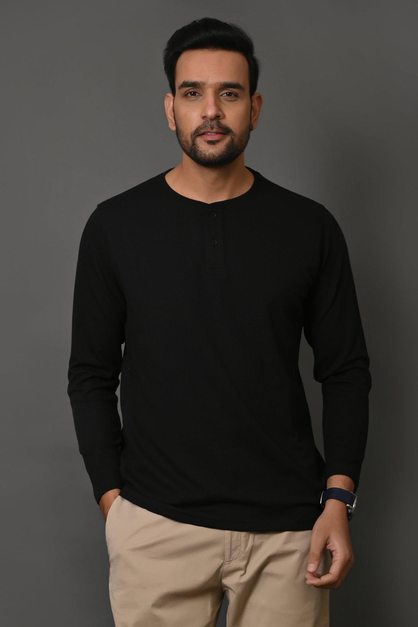 Arbour Men Henley Neck Full Sleeves T-Shirt