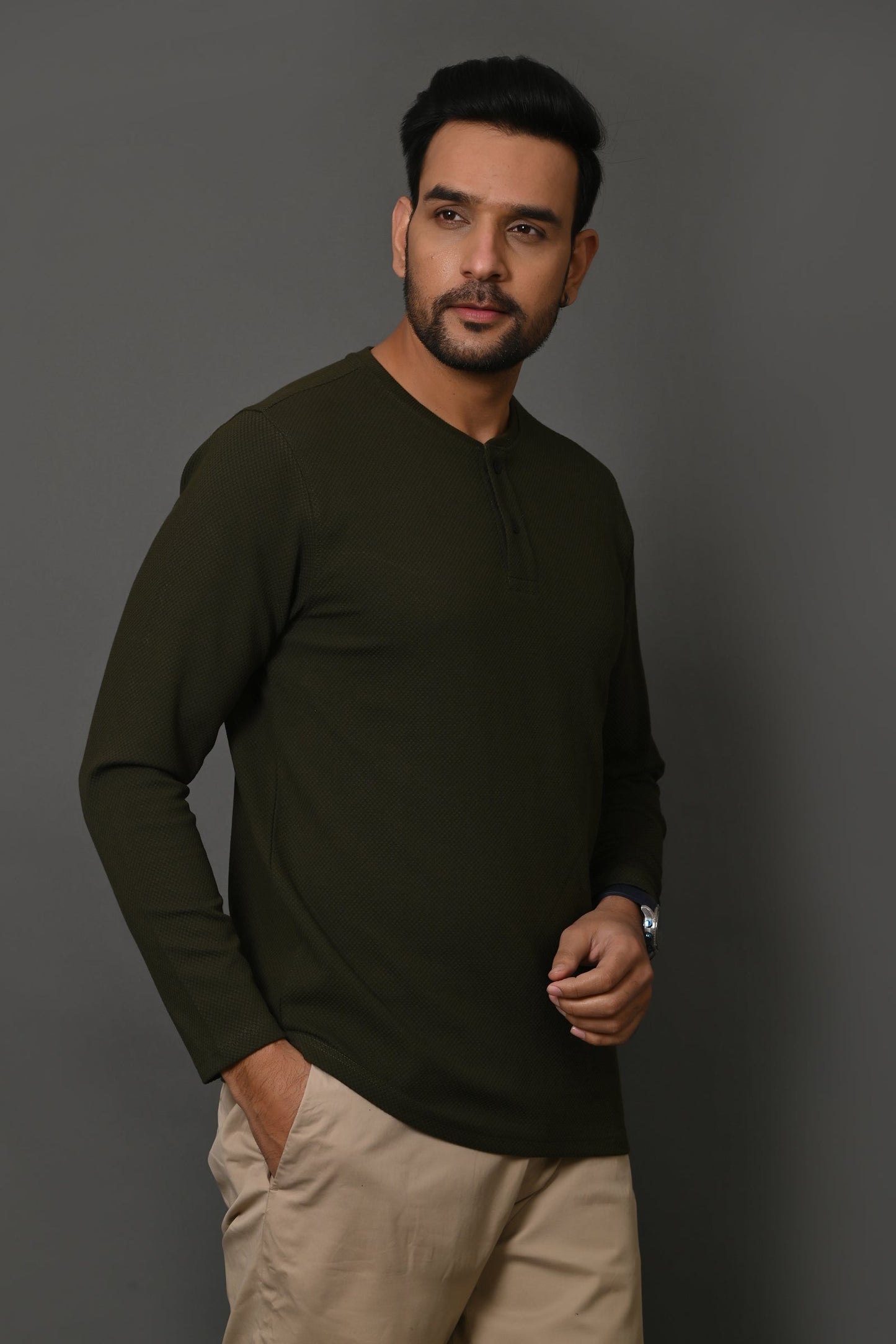 Arbour Men Henley Neck Full Sleeves T-Shirt