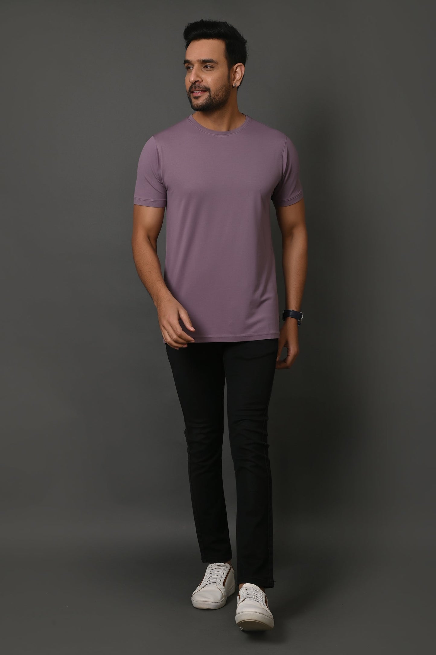 Arbour Men Round Neck Slim Fit Solid Half Sleeves T-Shirt