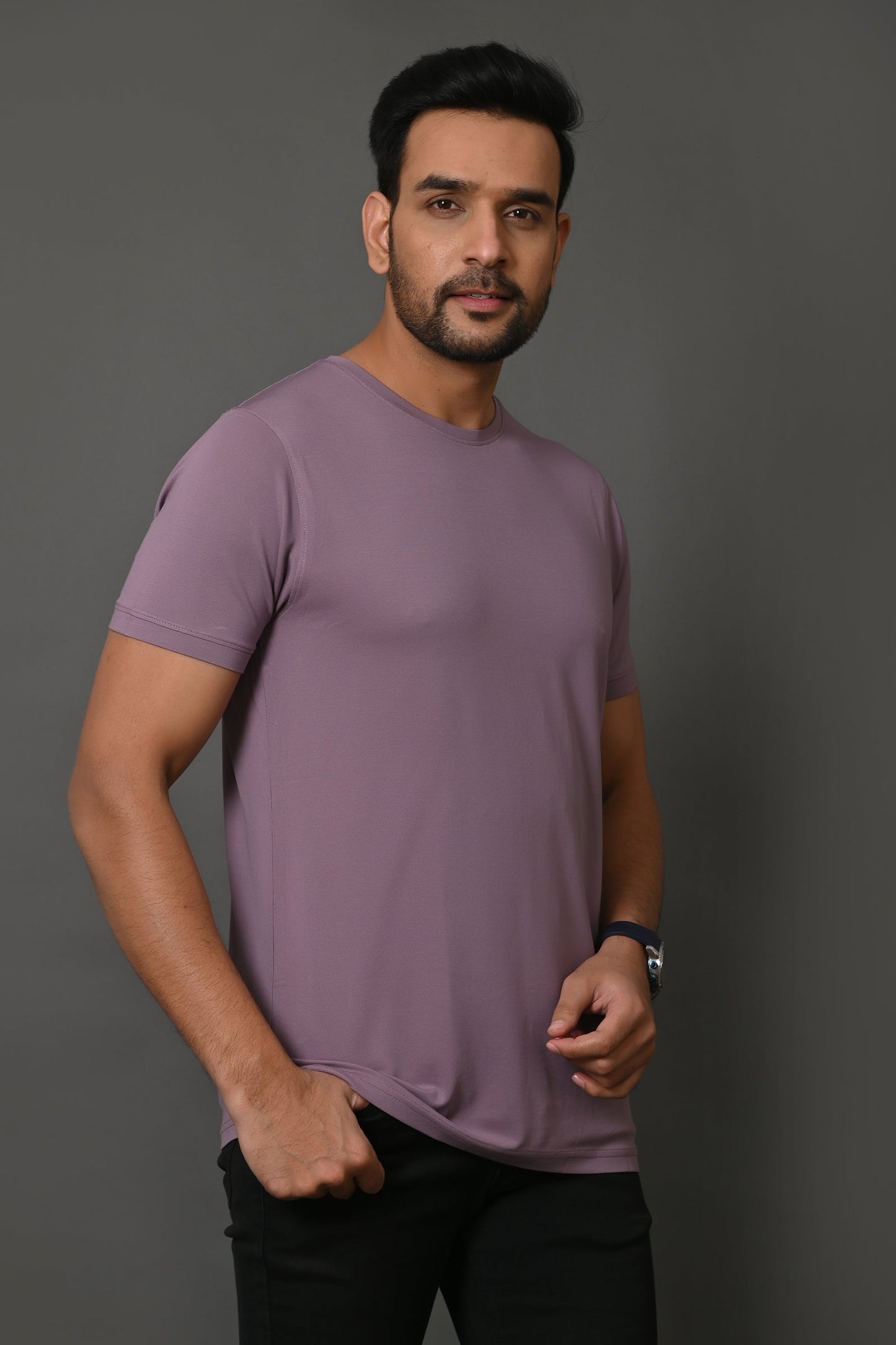 Arbour Men Round Neck Slim Fit Solid Half Sleeves T-Shirt