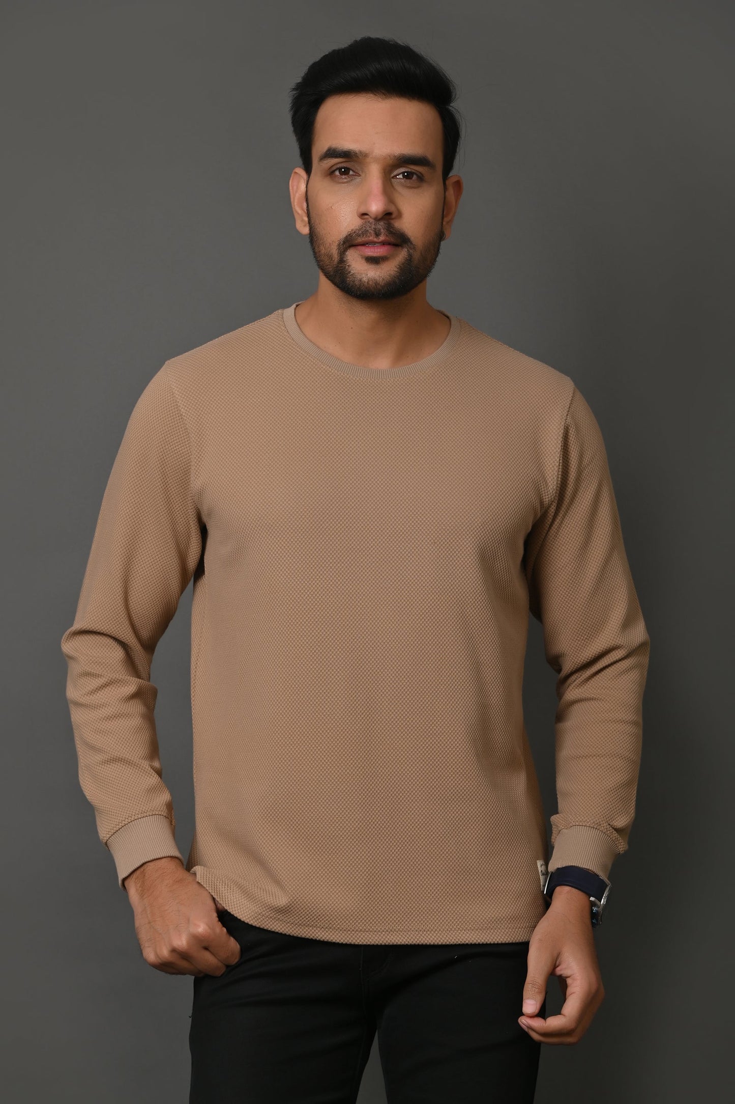 Arbour Men Round Neck Solid Fell Sleeves T-Shirt