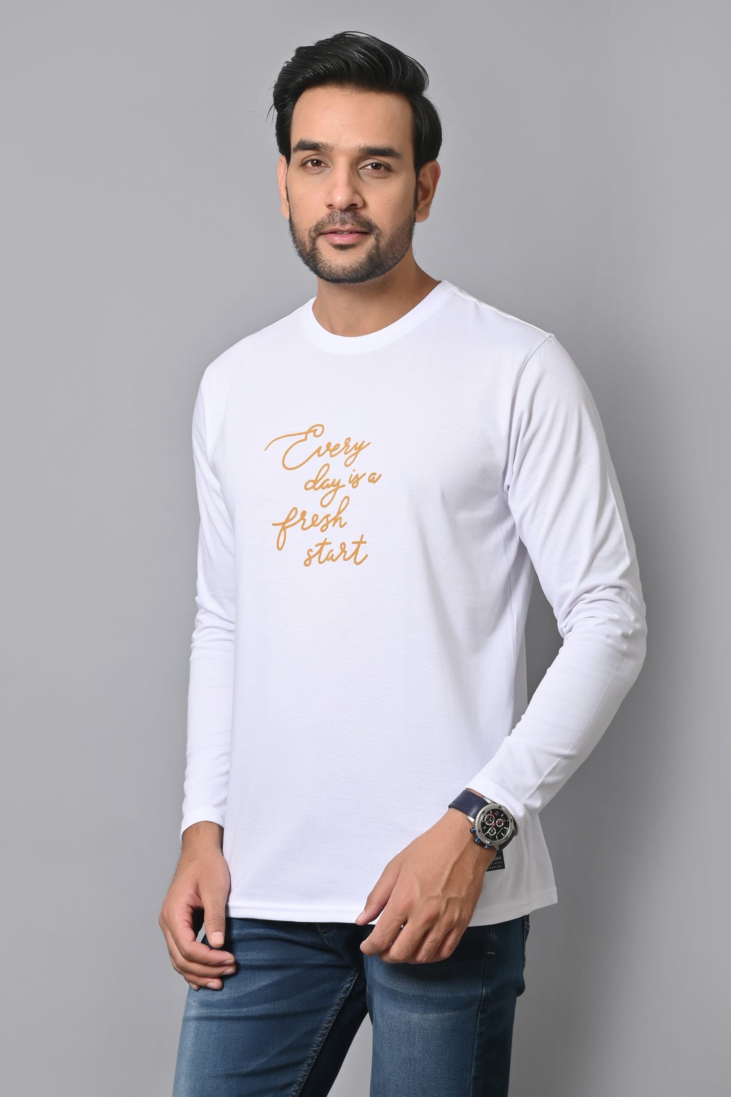 Arbour Men Round Neck Chest & Back Printed Full Sleeves T-Shirt