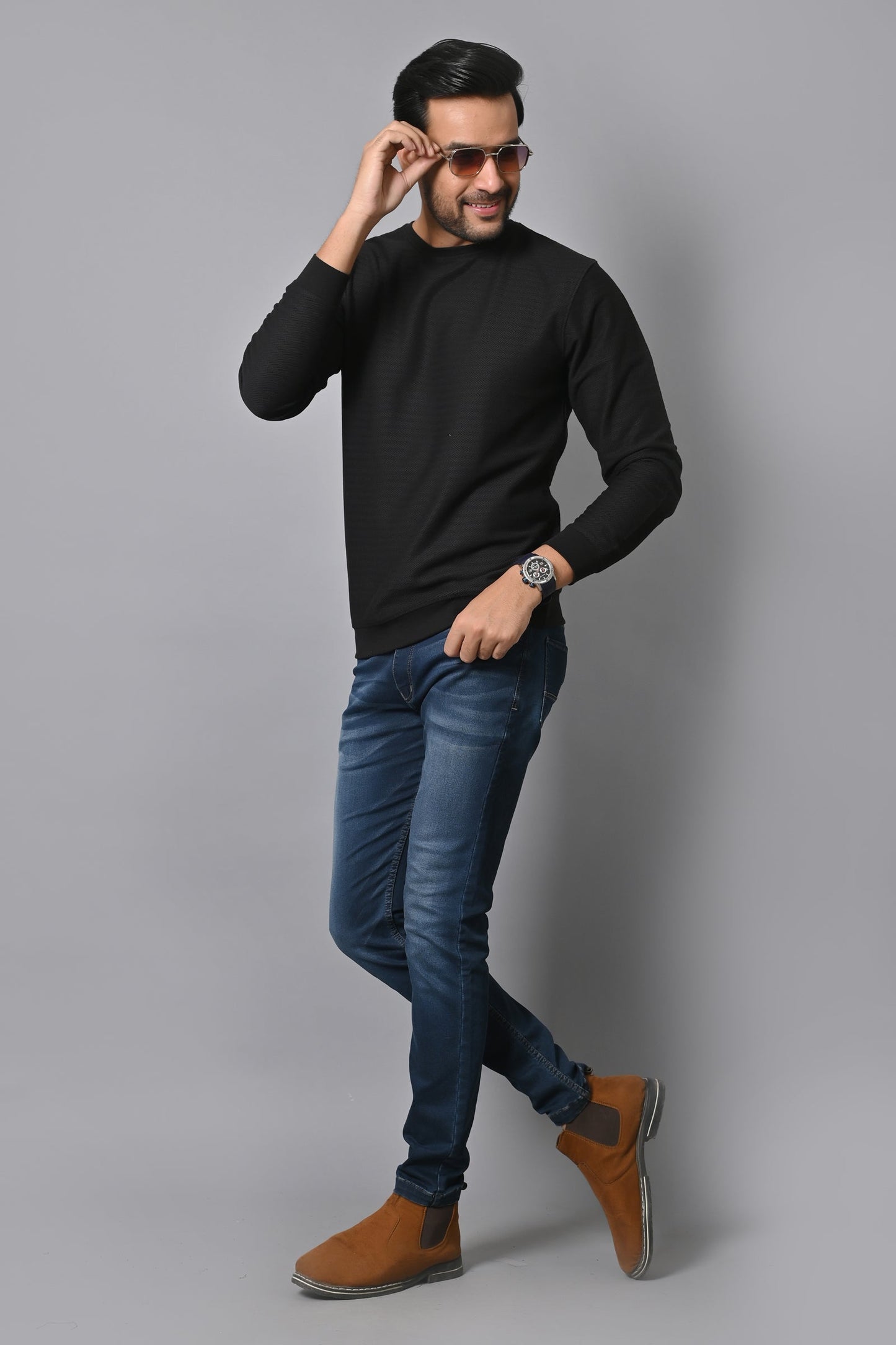 Arbour Men Round Neck solid Full Sleeves T-Shirt