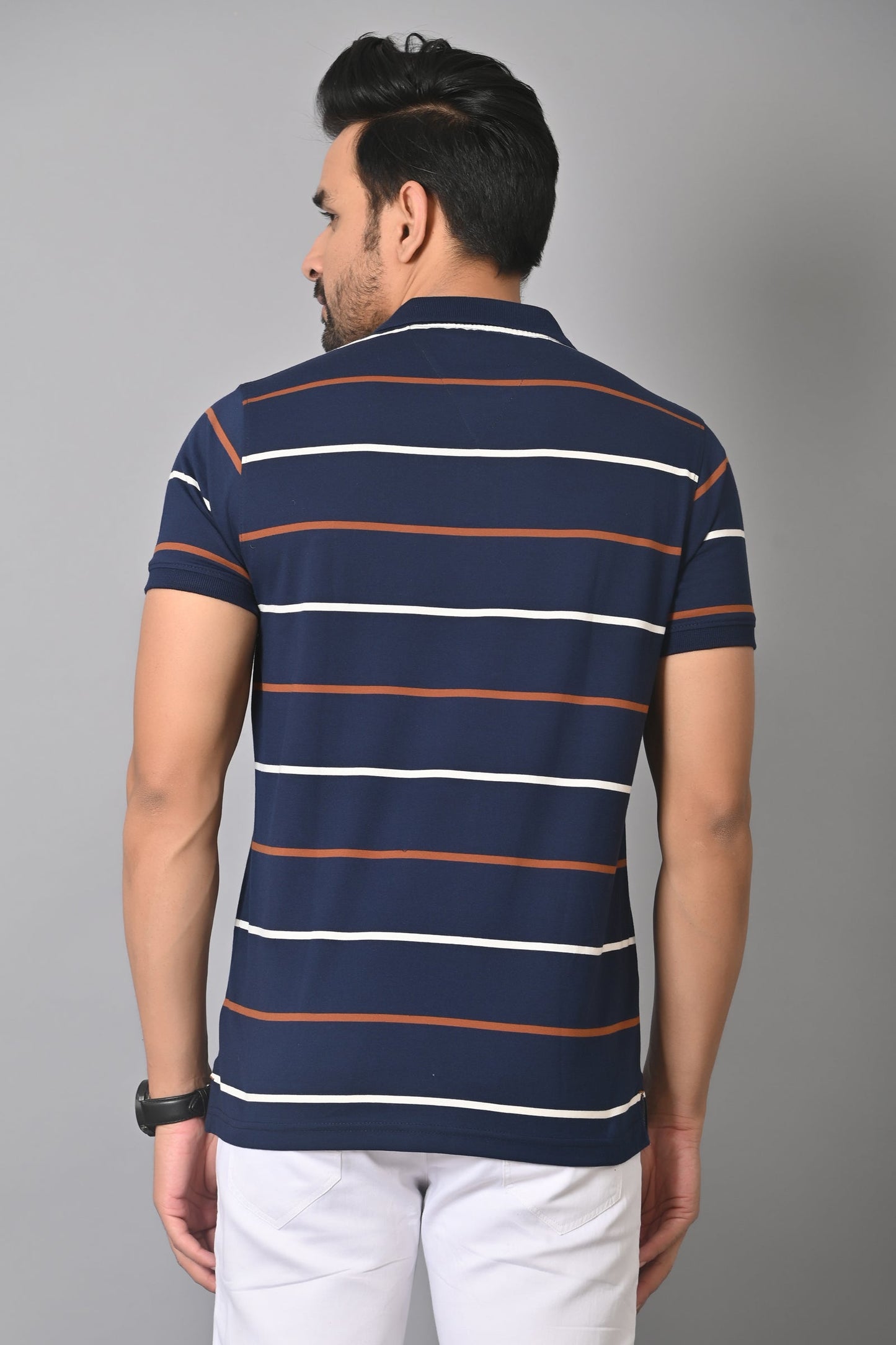 Arbour Men Polo Neck Stripes Pocket Half Sleeves T-Shirt