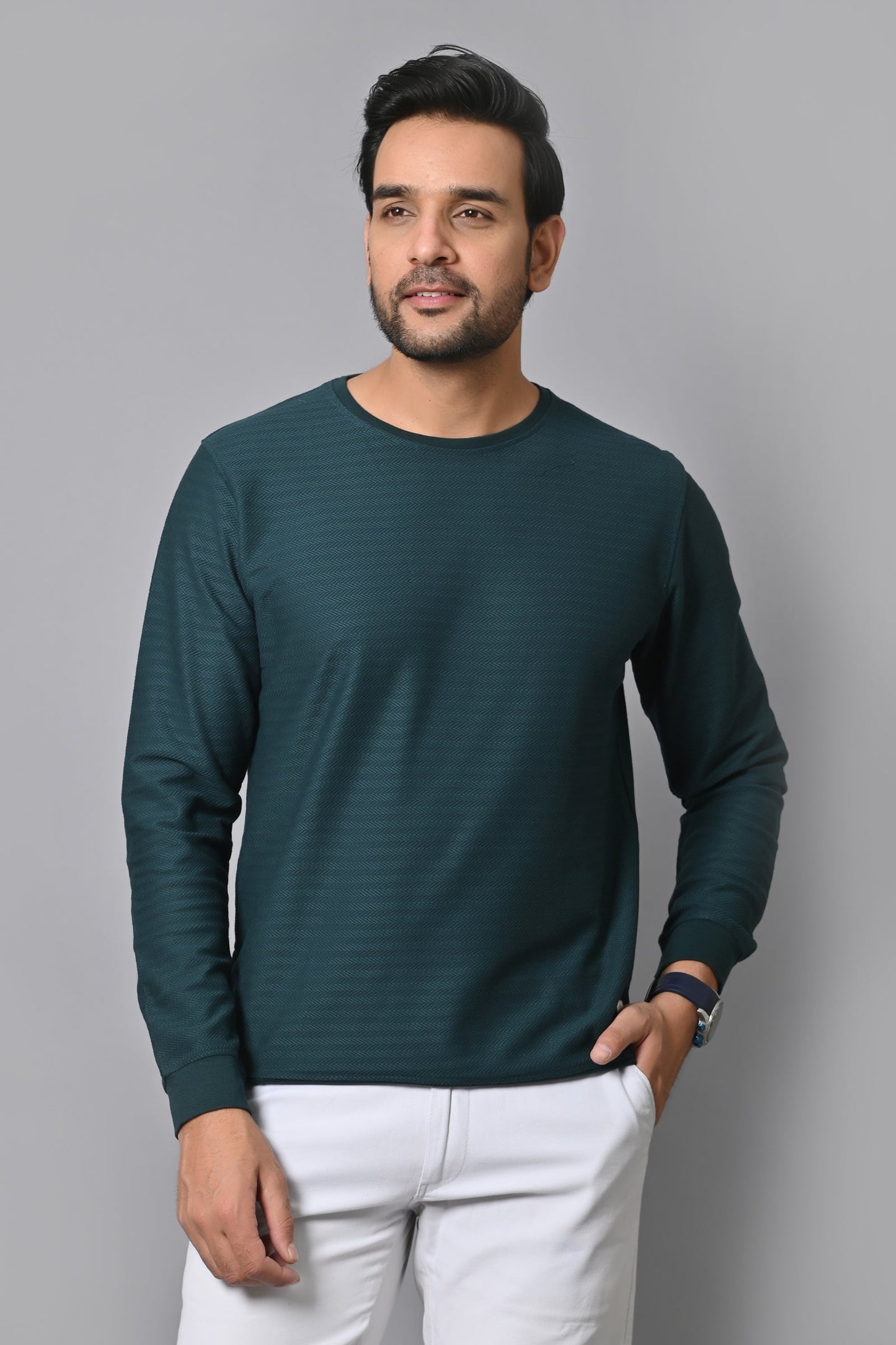 Arbour Men Round Neck solid Full Sleeves T-Shirt