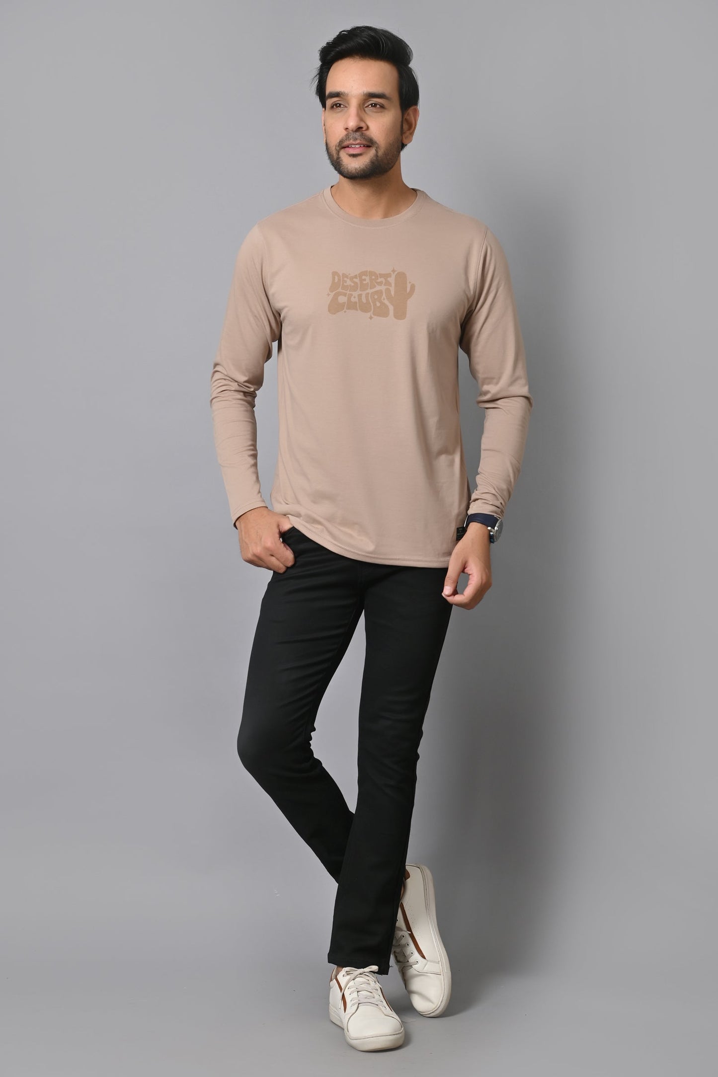 Arbour Men Round Neck Chest & Back Printed Full Sleeves T-Shirt