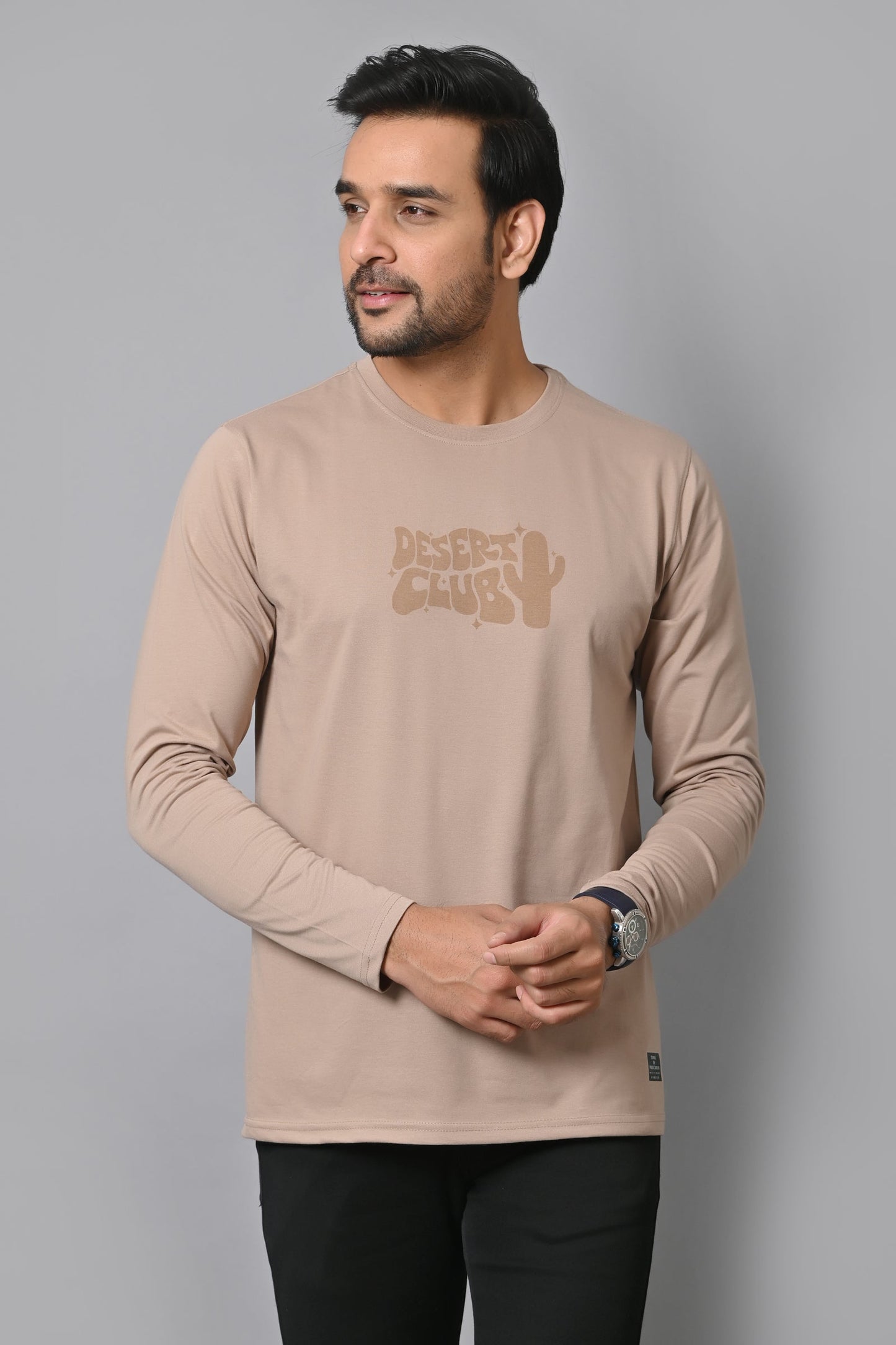 Arbour Men Round Neck Chest & Back Printed Full Sleeves T-Shirt