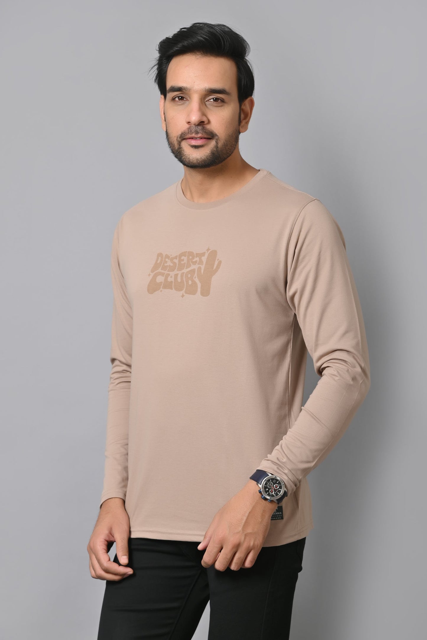 Arbour Men Round Neck Chest & Back Printed Full Sleeves T-Shirt