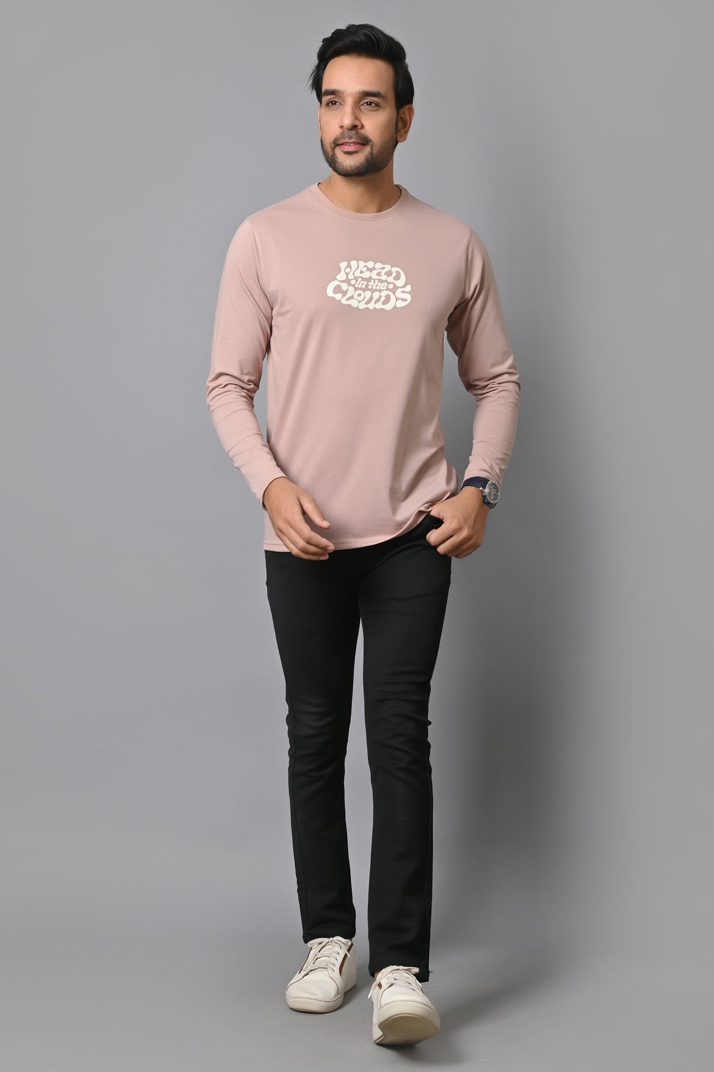 Arbour Men Round Neck Chest & Back Printed Full Sleeves T-Shirt