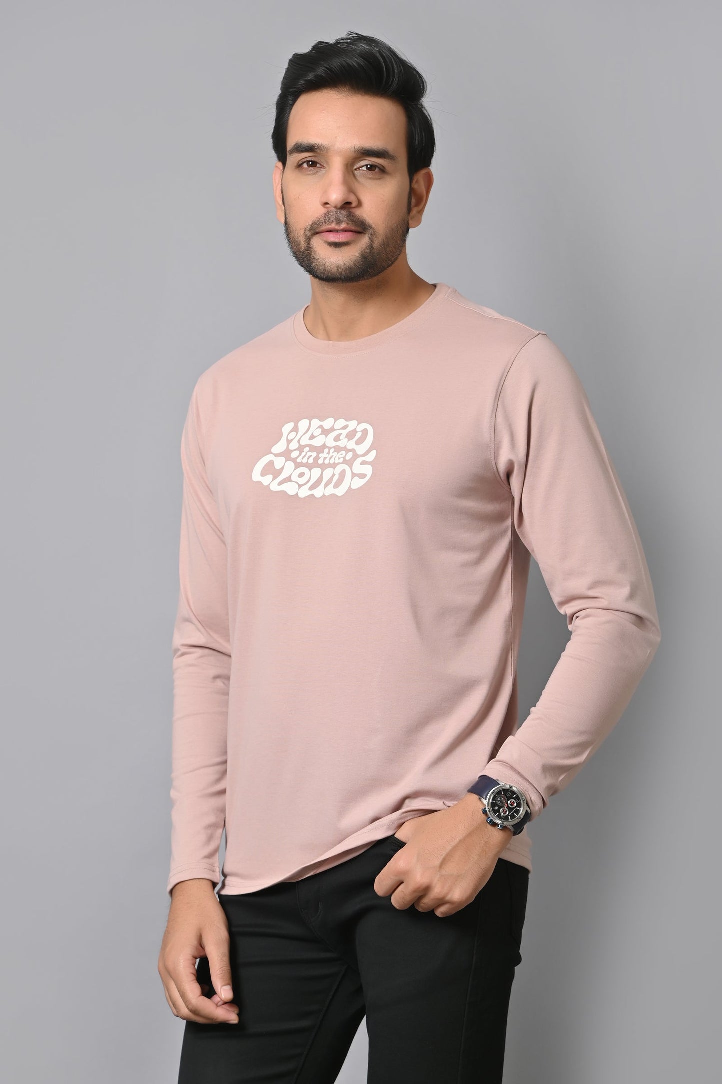 Arbour Men Round Neck Chest & Back Printed Full Sleeves T-Shirt