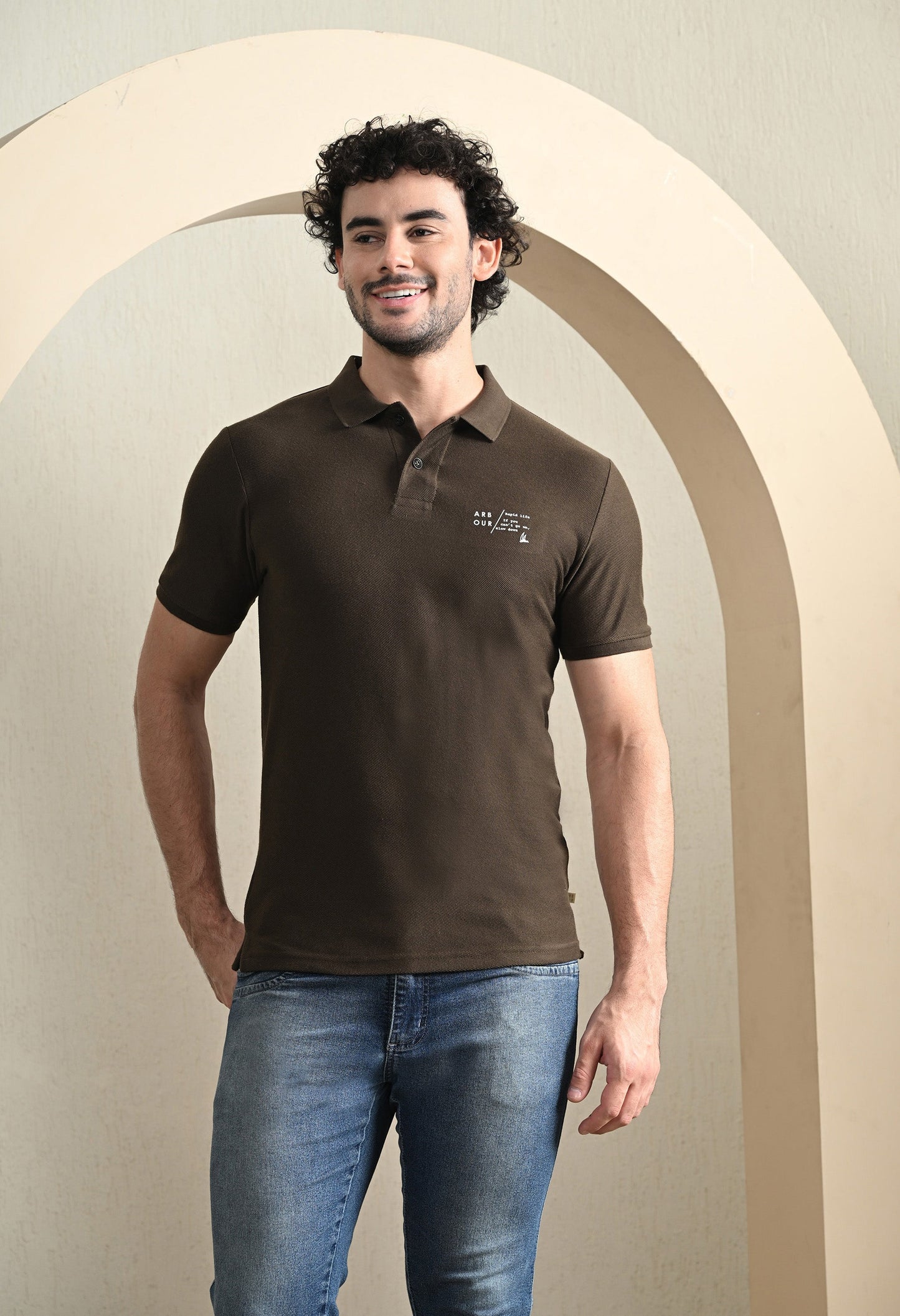 Arbour Men Polo Neck Solid Plain Slim Fit T-Shirt