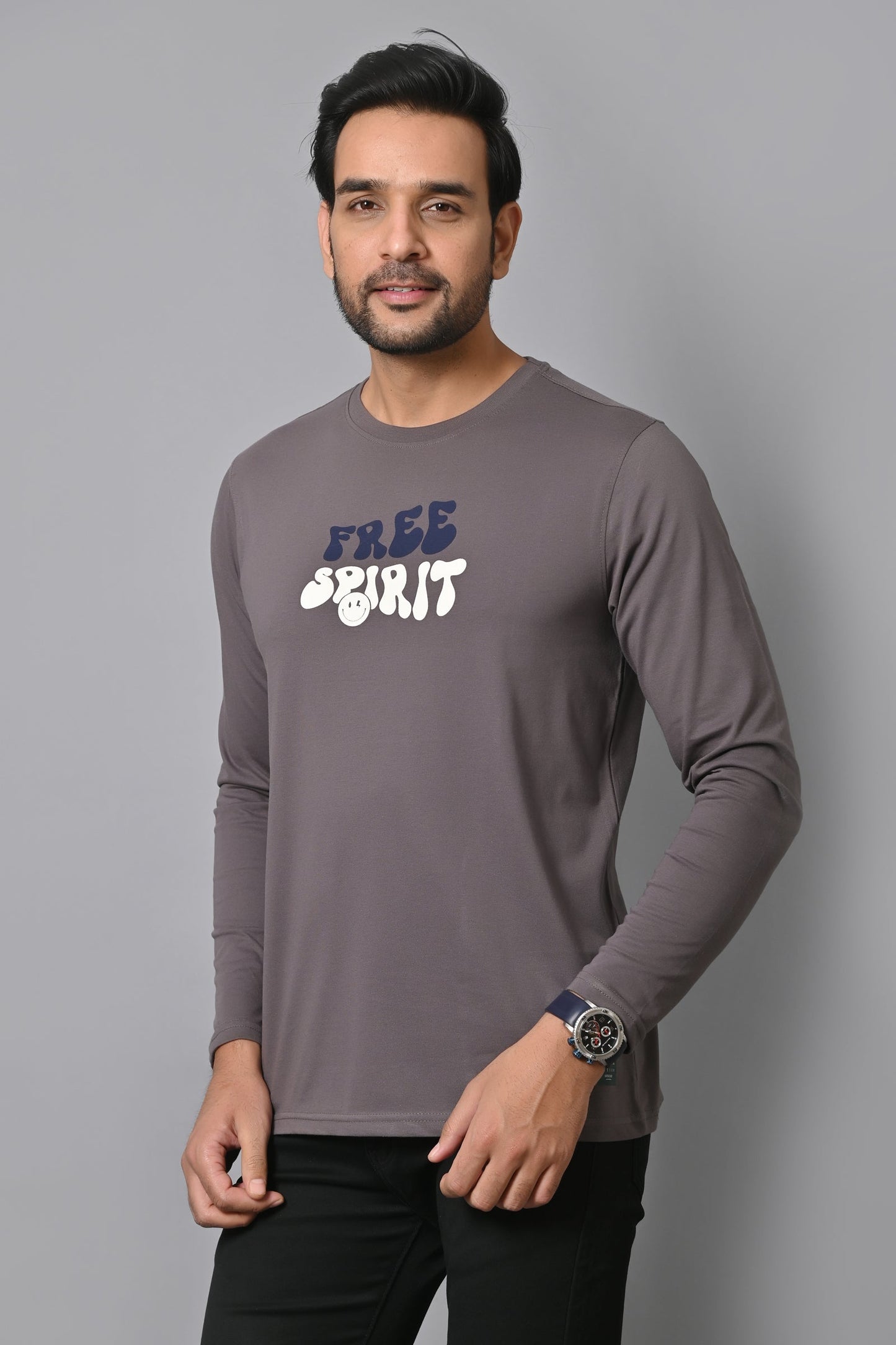 Arbour Men Round Neck Chest & Back Printed Full Sleeves T-Shirt