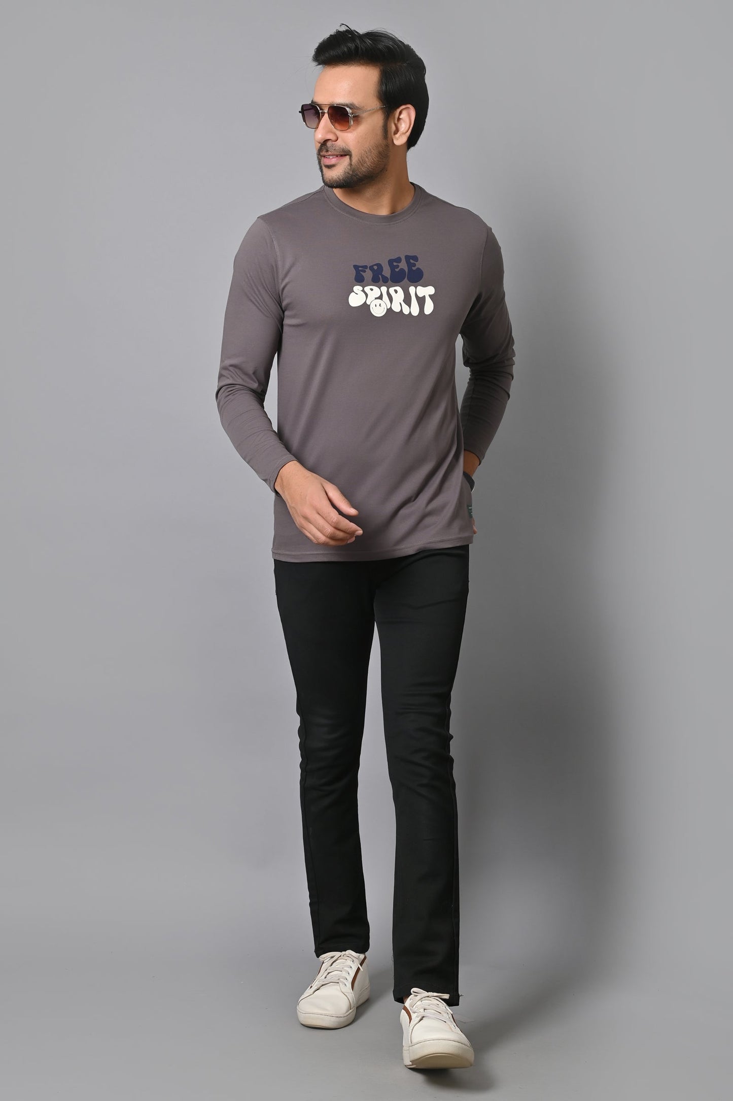 Arbour Men Round Neck Chest & Back Printed Full Sleeves T-Shirt