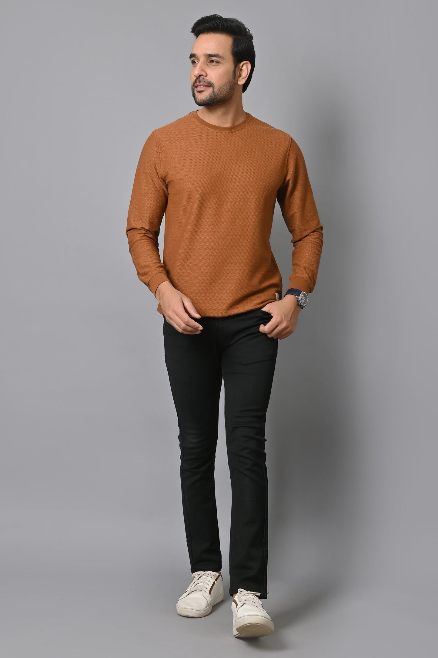 Arbour Men Round Neck solid Full Sleeves T-Shirt