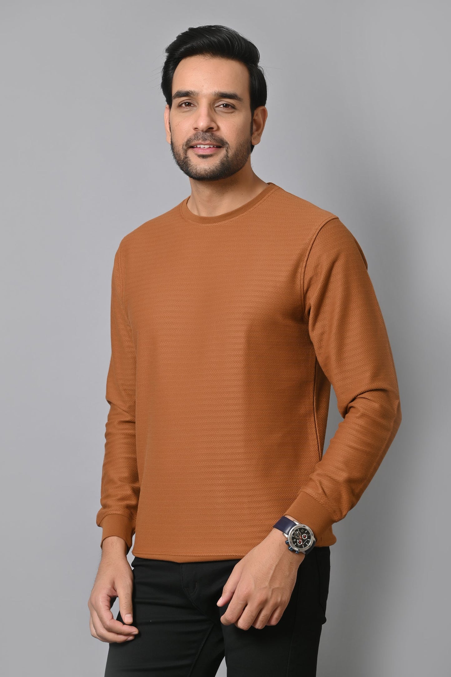 Arbour Men Round Neck solid Full Sleeves T-Shirt