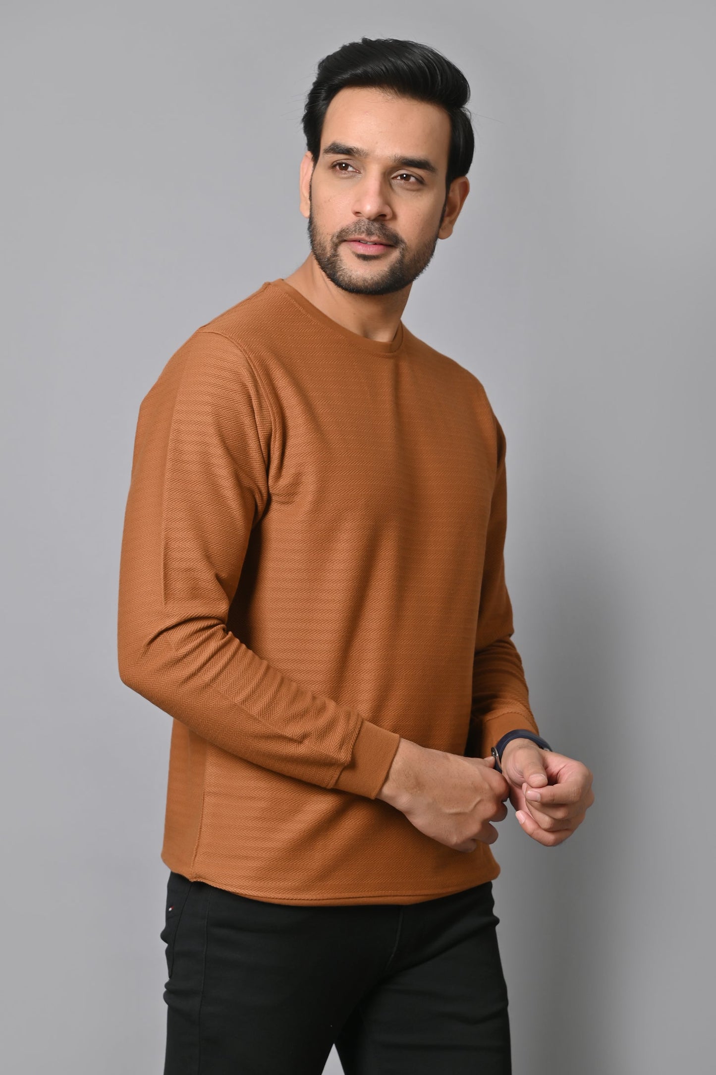 Arbour Men Round Neck solid Full Sleeves T-Shirt