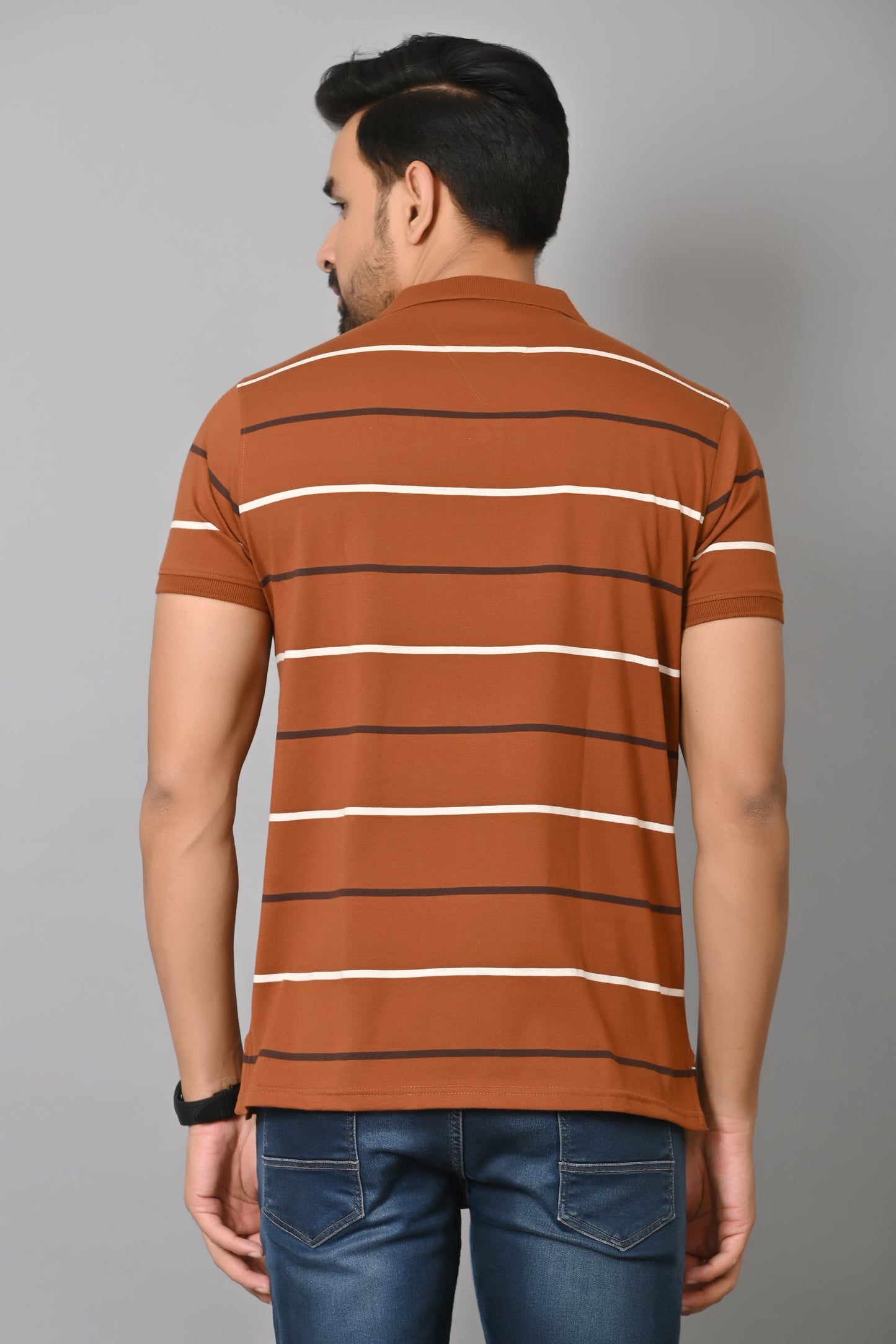 Arbour Men Polo Neck Stripes Pocket Half Sleeves T-Shirt