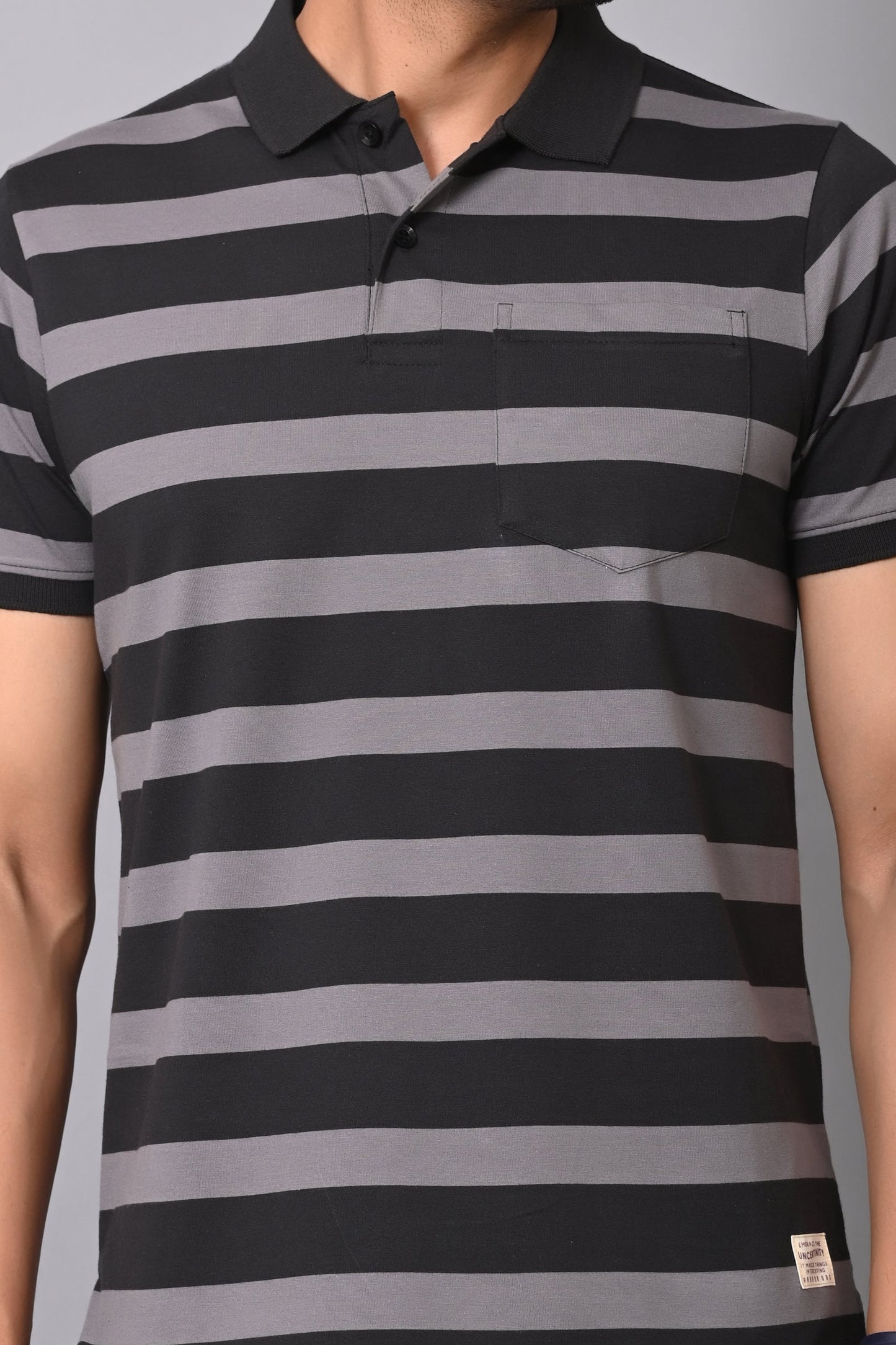 Arbour Men Polo Neck Casual Pocket Stripes T-Shirt