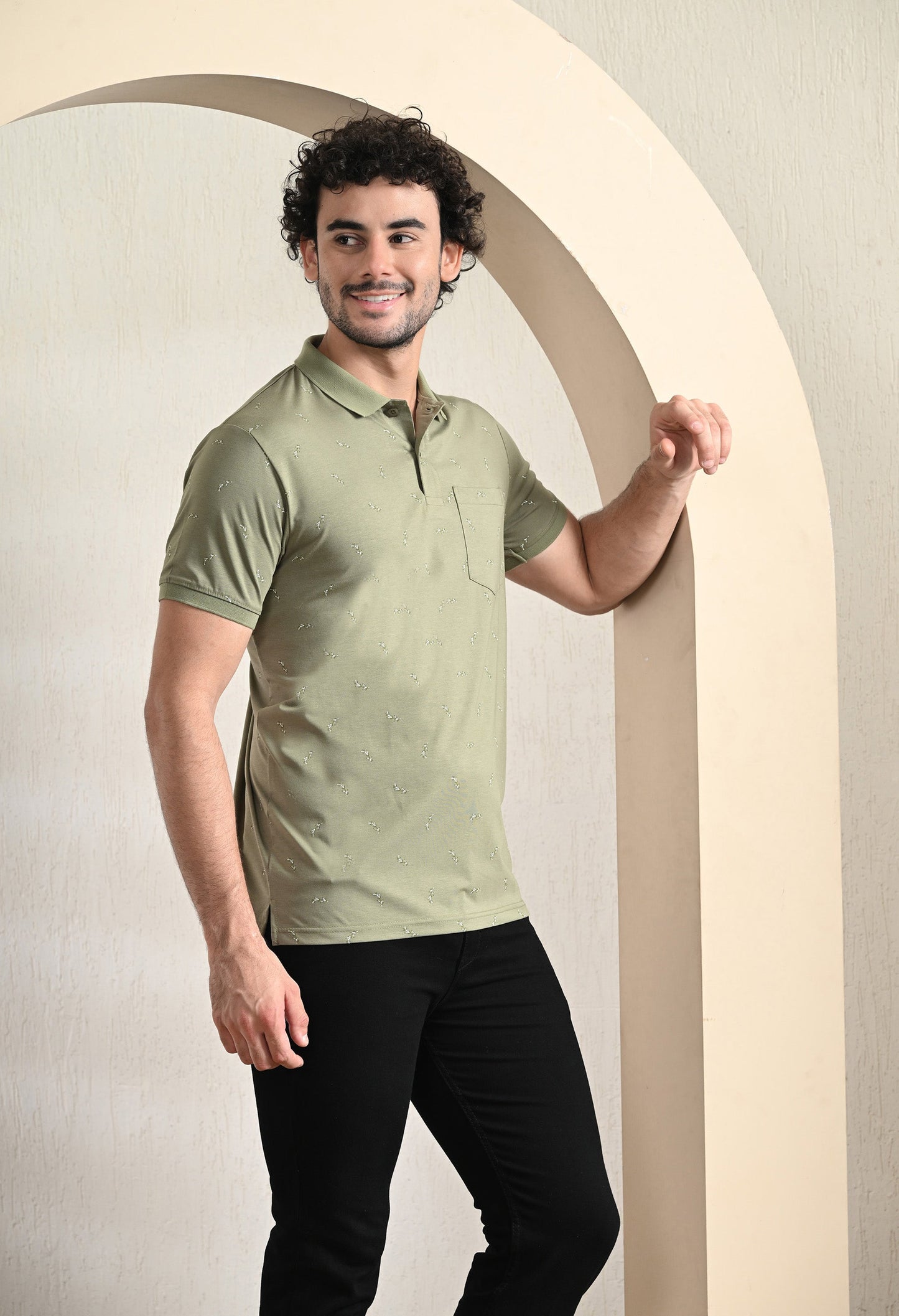 Arbour Men Polo Neck All Over Print Half Sleeves T-Shirt