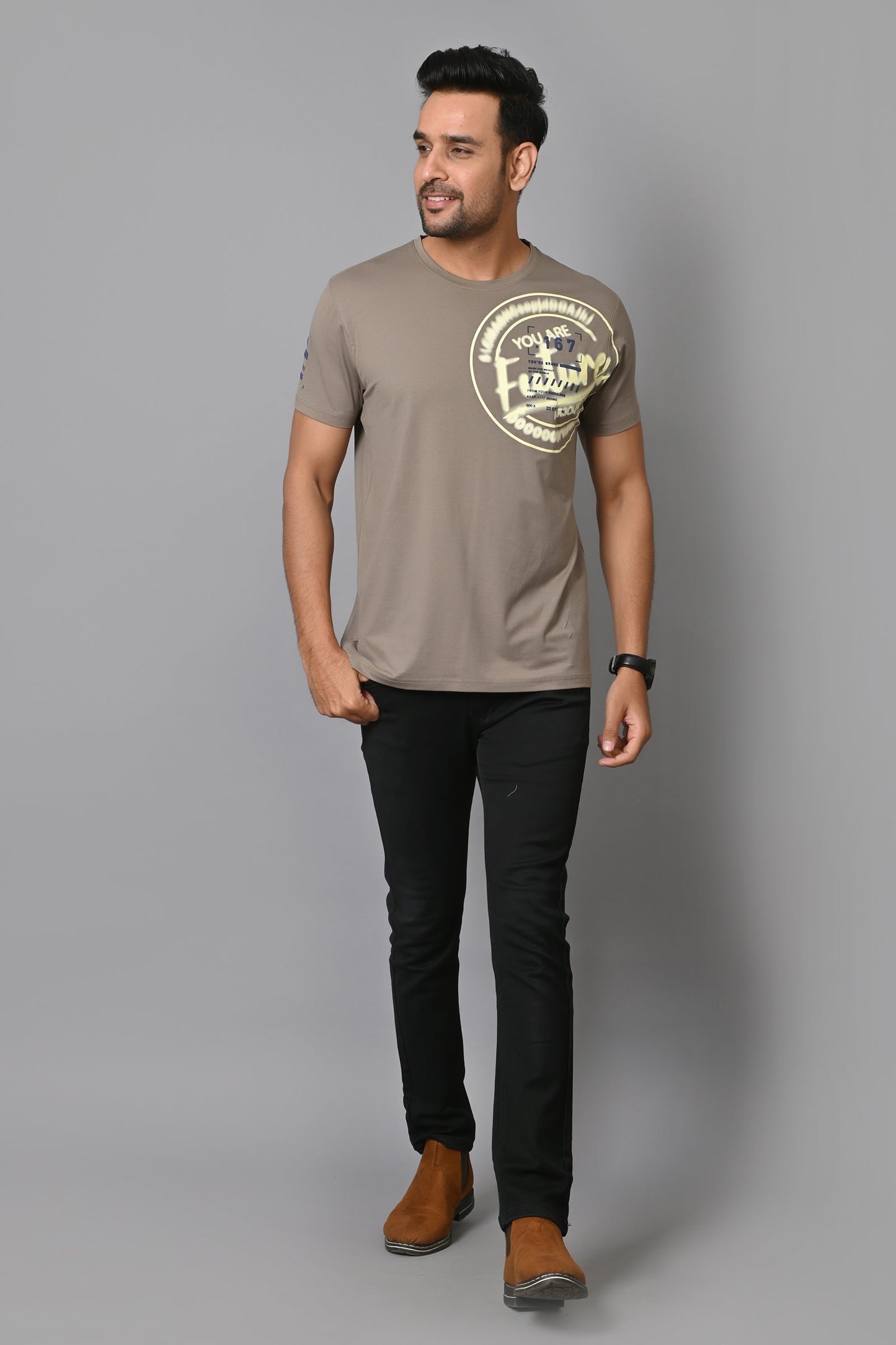 Arbour Men Printed Round Neck Cotton Blend T-Shirt