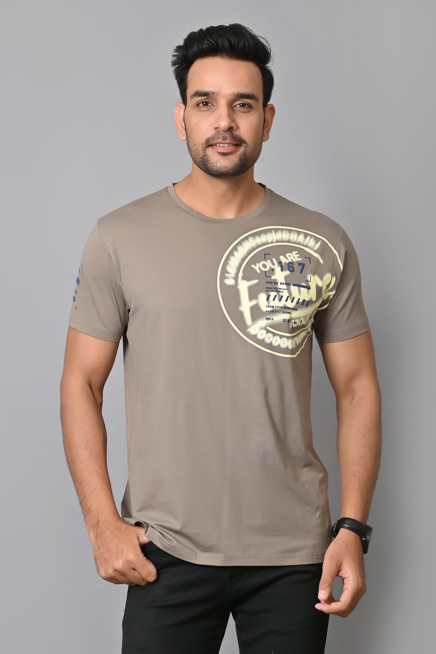 Arbour Men Printed Round Neck Cotton Blend T-Shirt