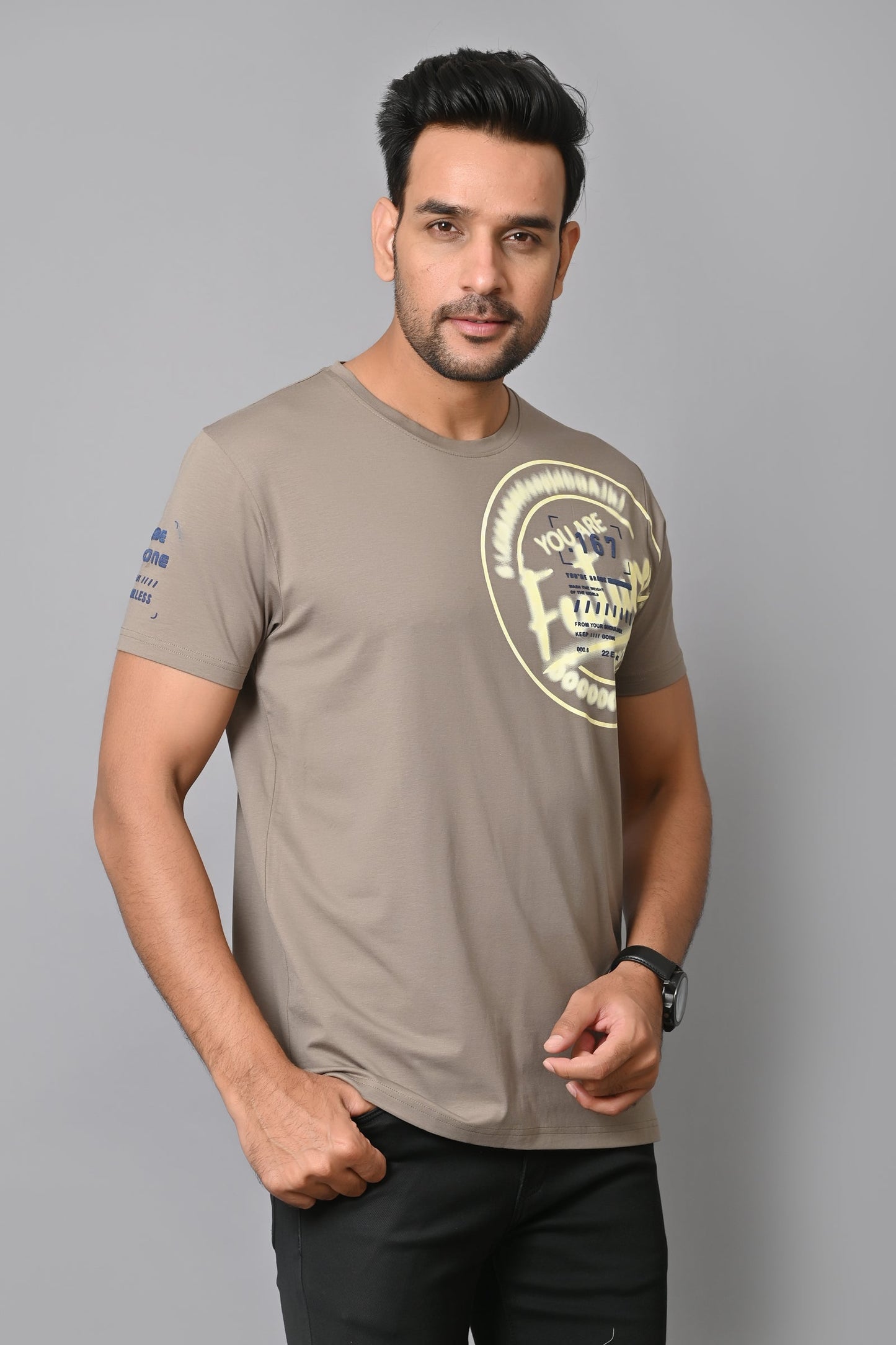 Arbour Men Printed Round Neck Cotton Blend T-Shirt