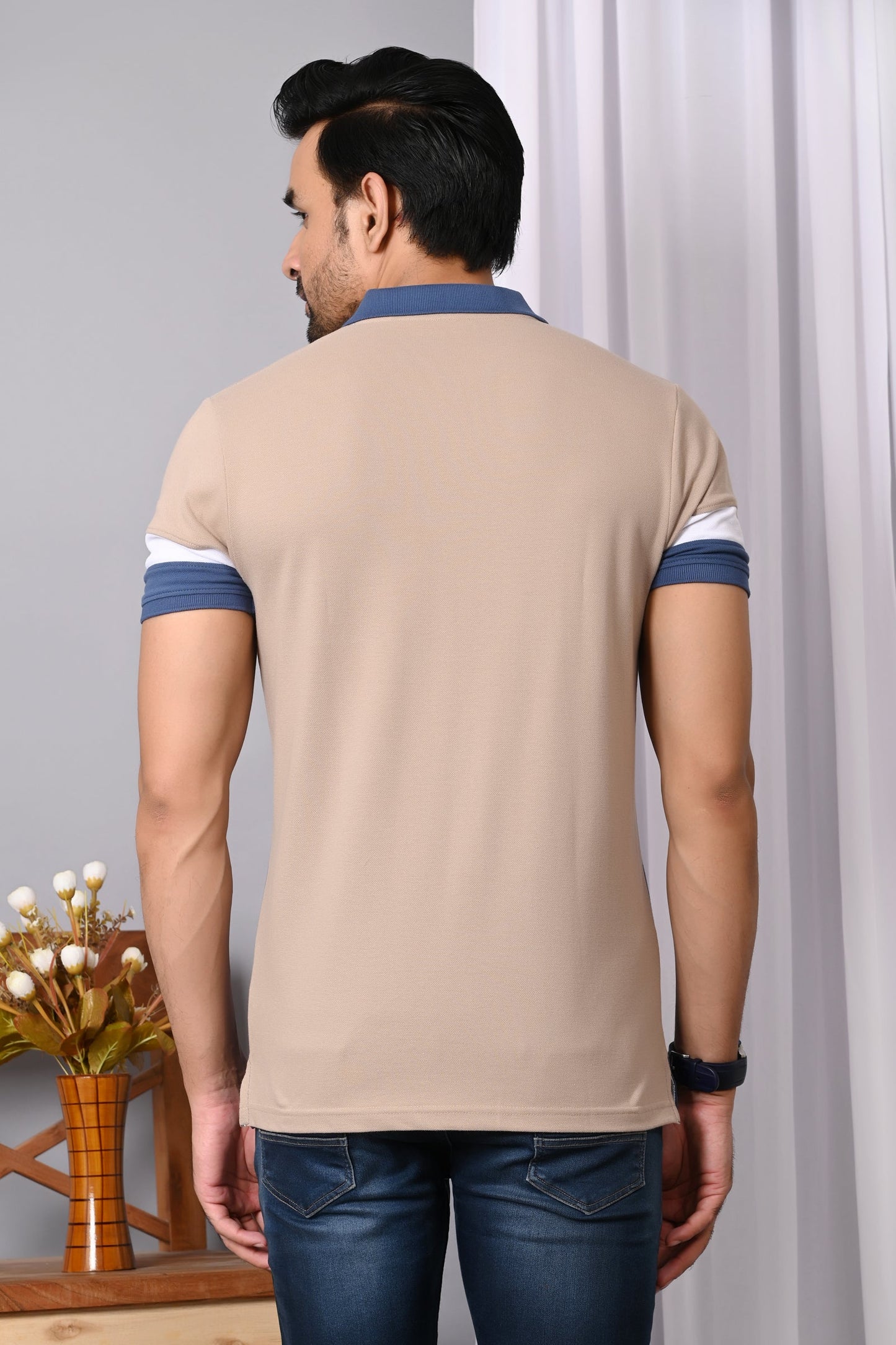 Arbour Men Polo Neck Color Block Half Sleeves T-Shirt