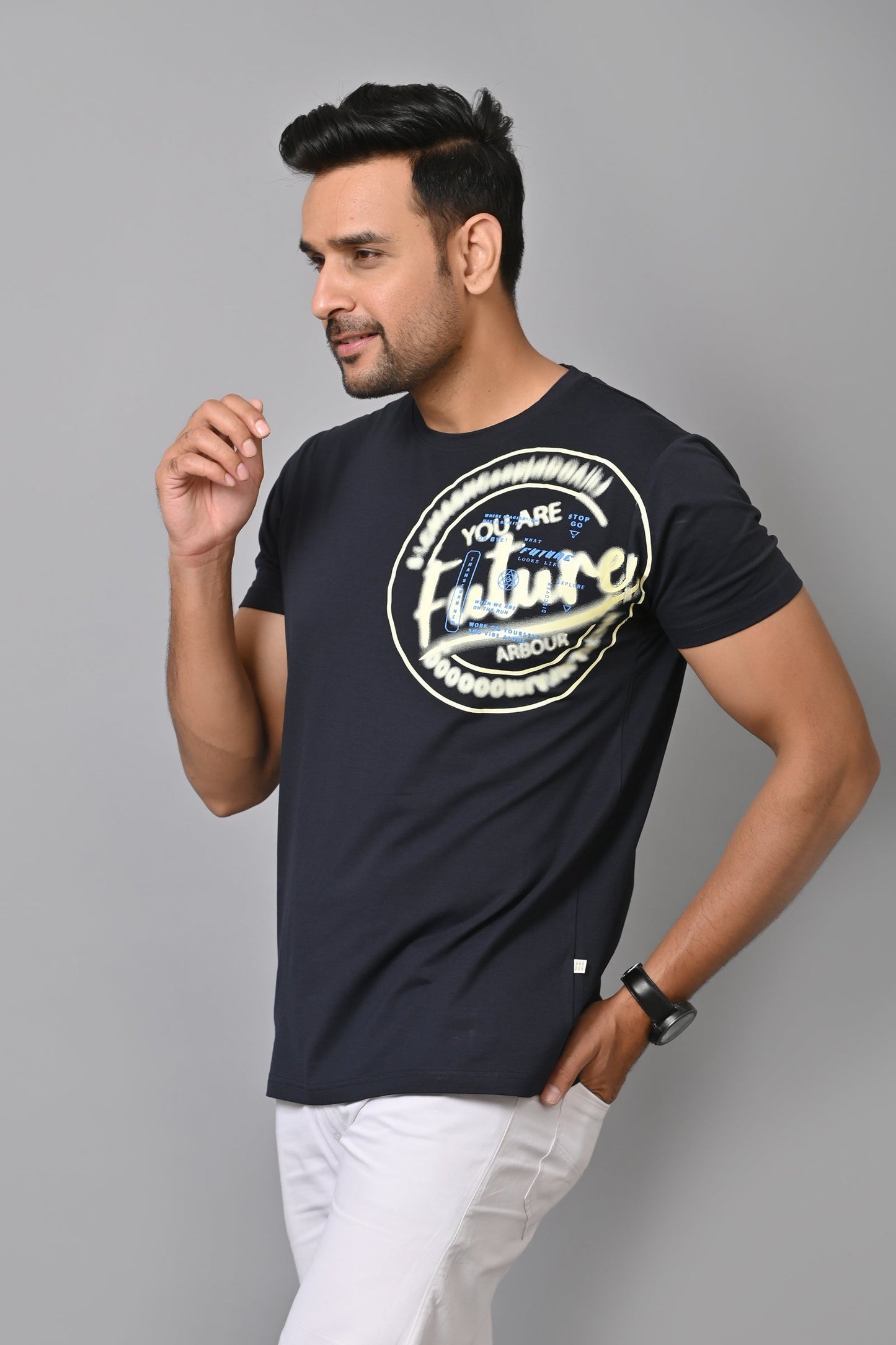 Arbour Men Printed Round Neck Cotton Blend T-Shirt