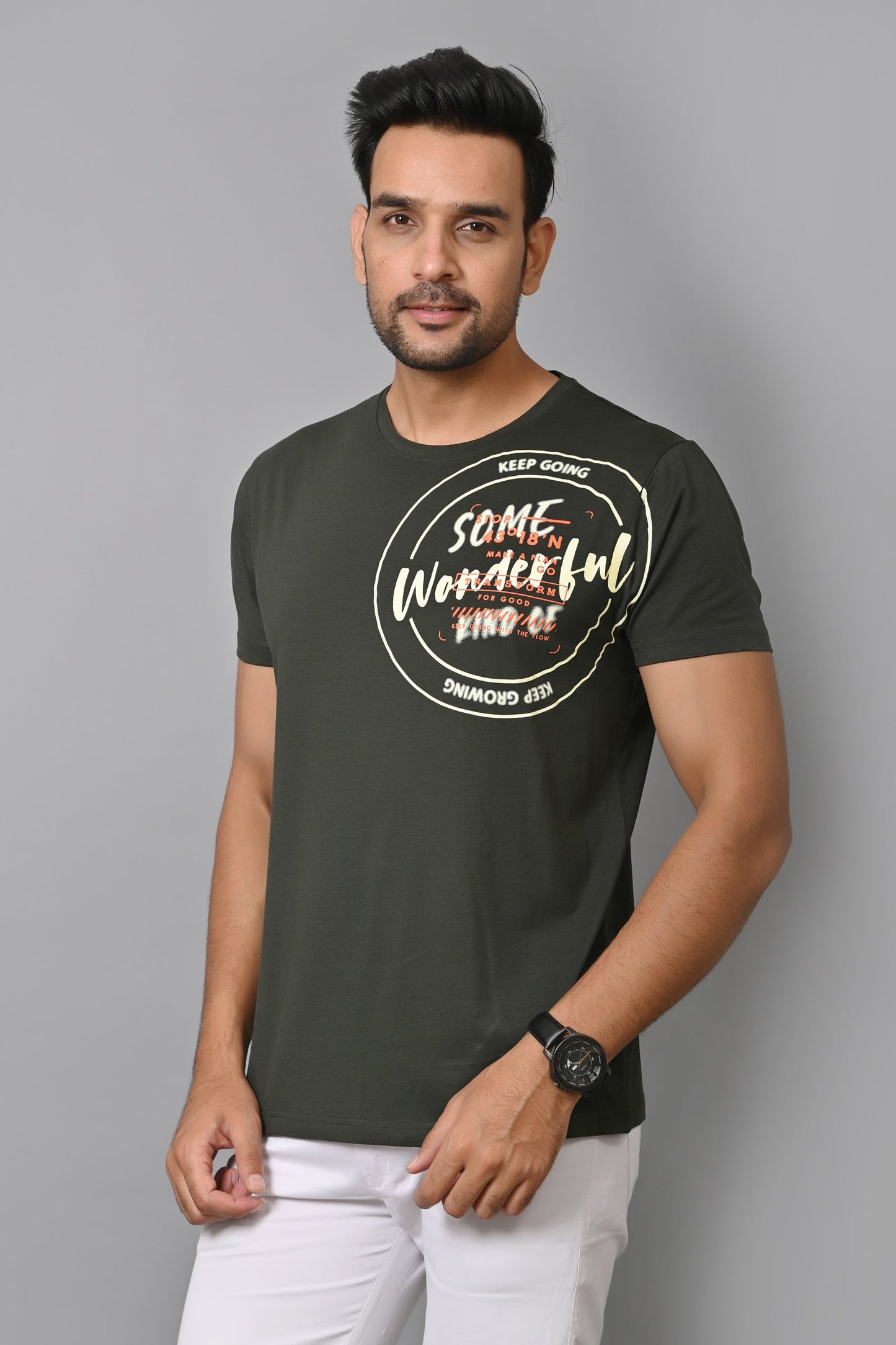 Arbour Men Printed Round Neck Cotton Blend T-Shirt