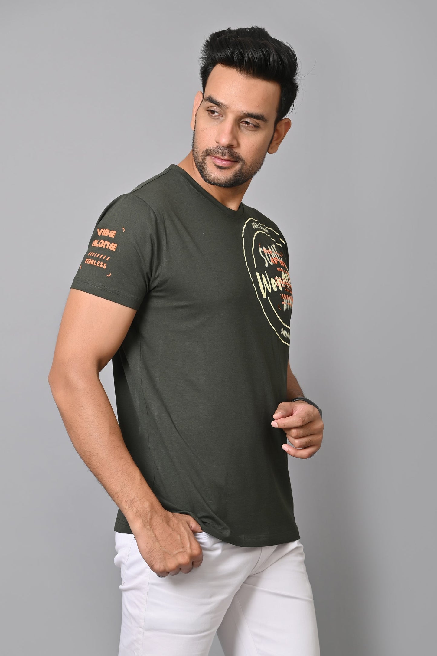 Arbour Men Printed Round Neck Cotton Blend T-Shirt