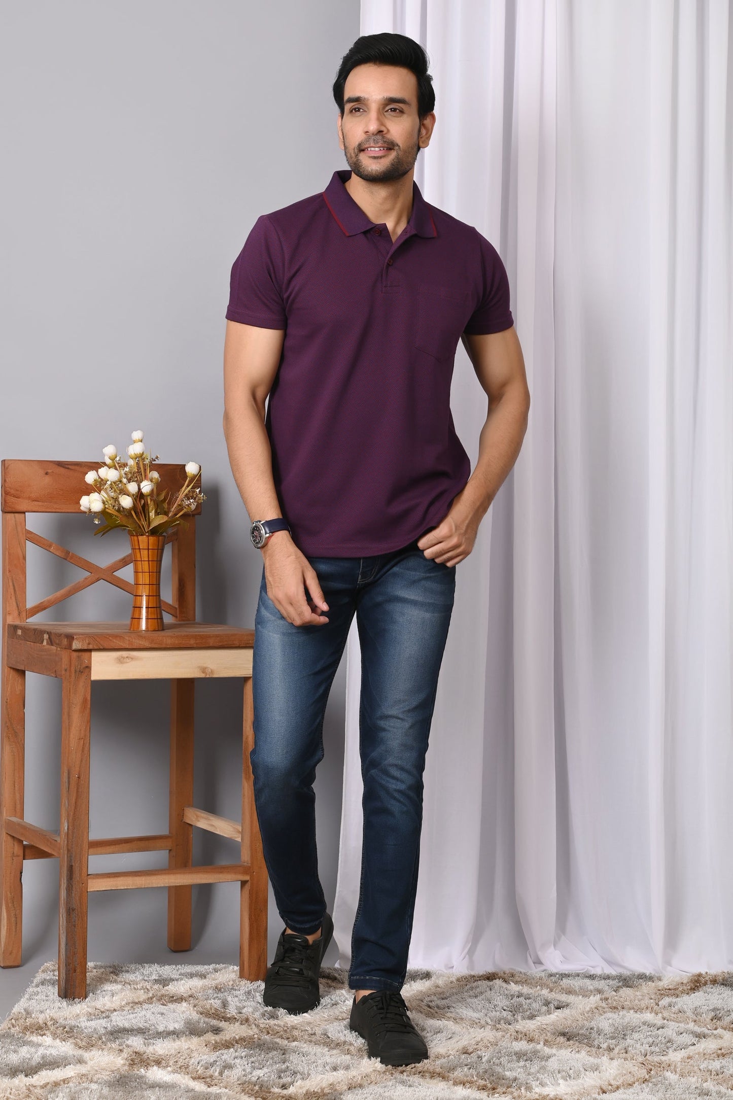 Arbour Men Polo Neck Solid Stylish Plain Half Sleeves Pocket T-Shirt