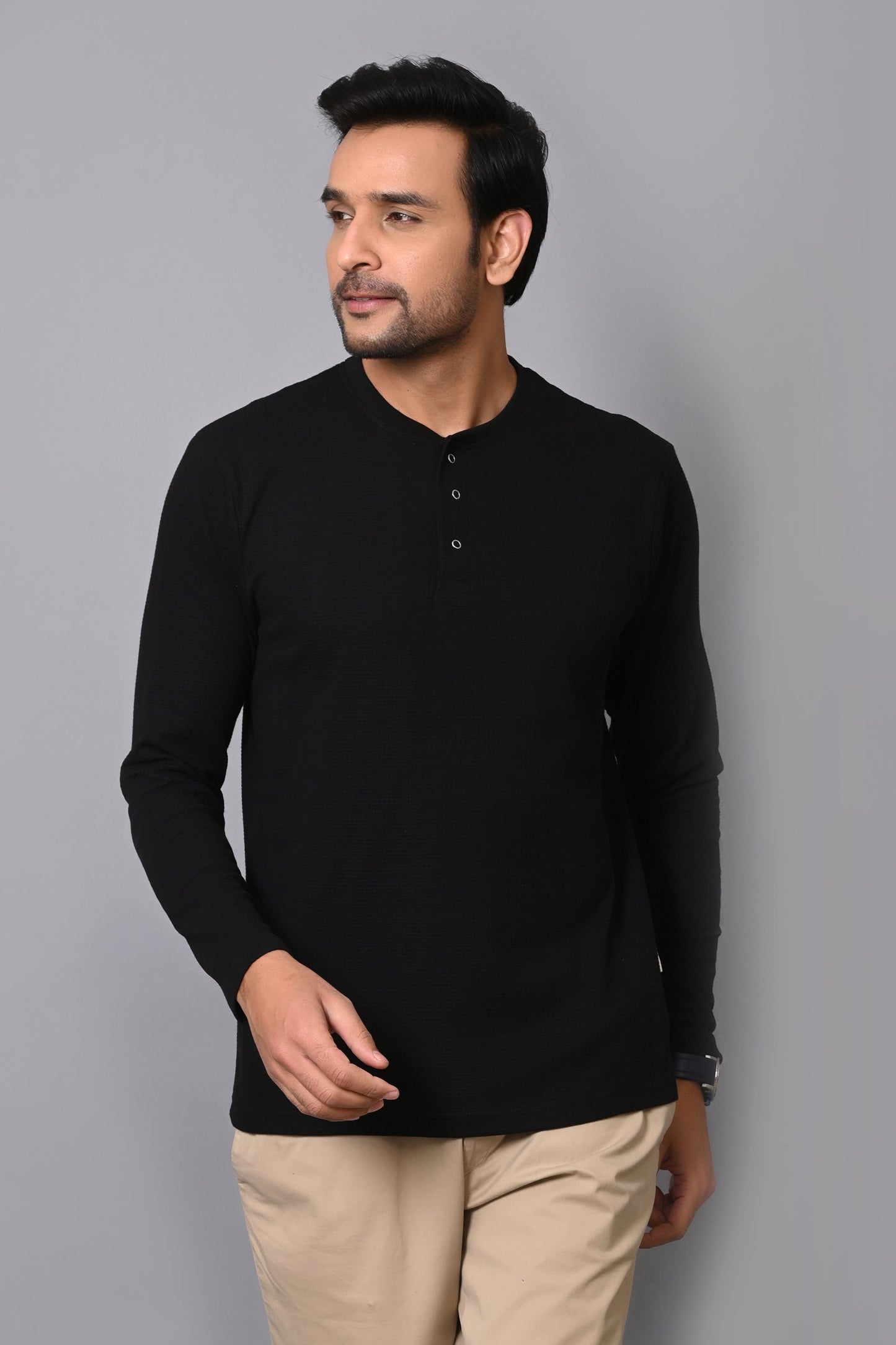 Arbour Men Henley Neck slim Fit Full Sleeves T-Shirt