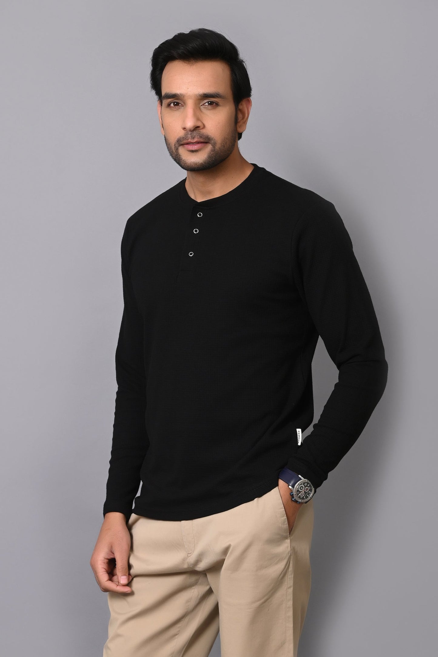 Arbour Men Henley Neck slim Fit Full Sleeves T-Shirt